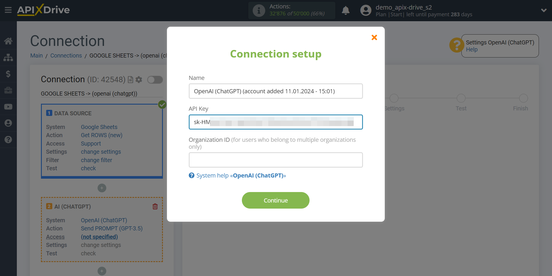 Setting up generate content with OpenAI (ChatGPT) | Account conection