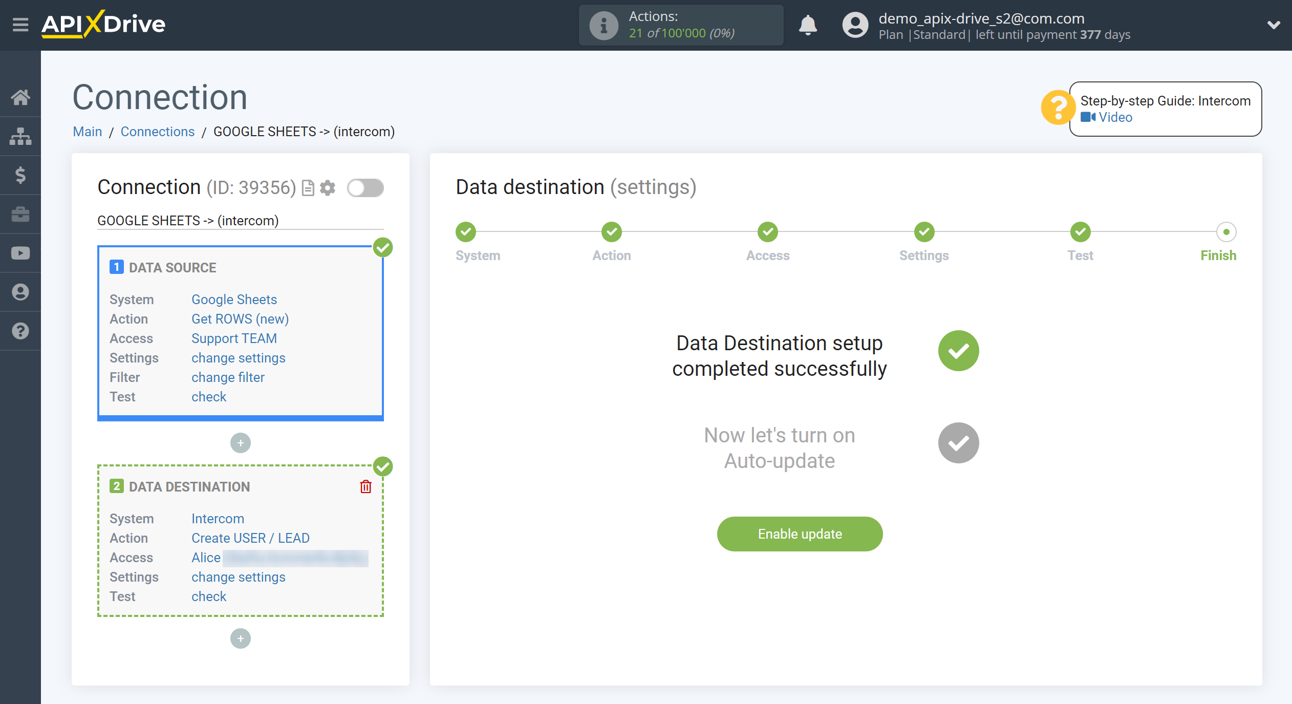 How to Connect Intercom as Data Destination | Enable auto-update