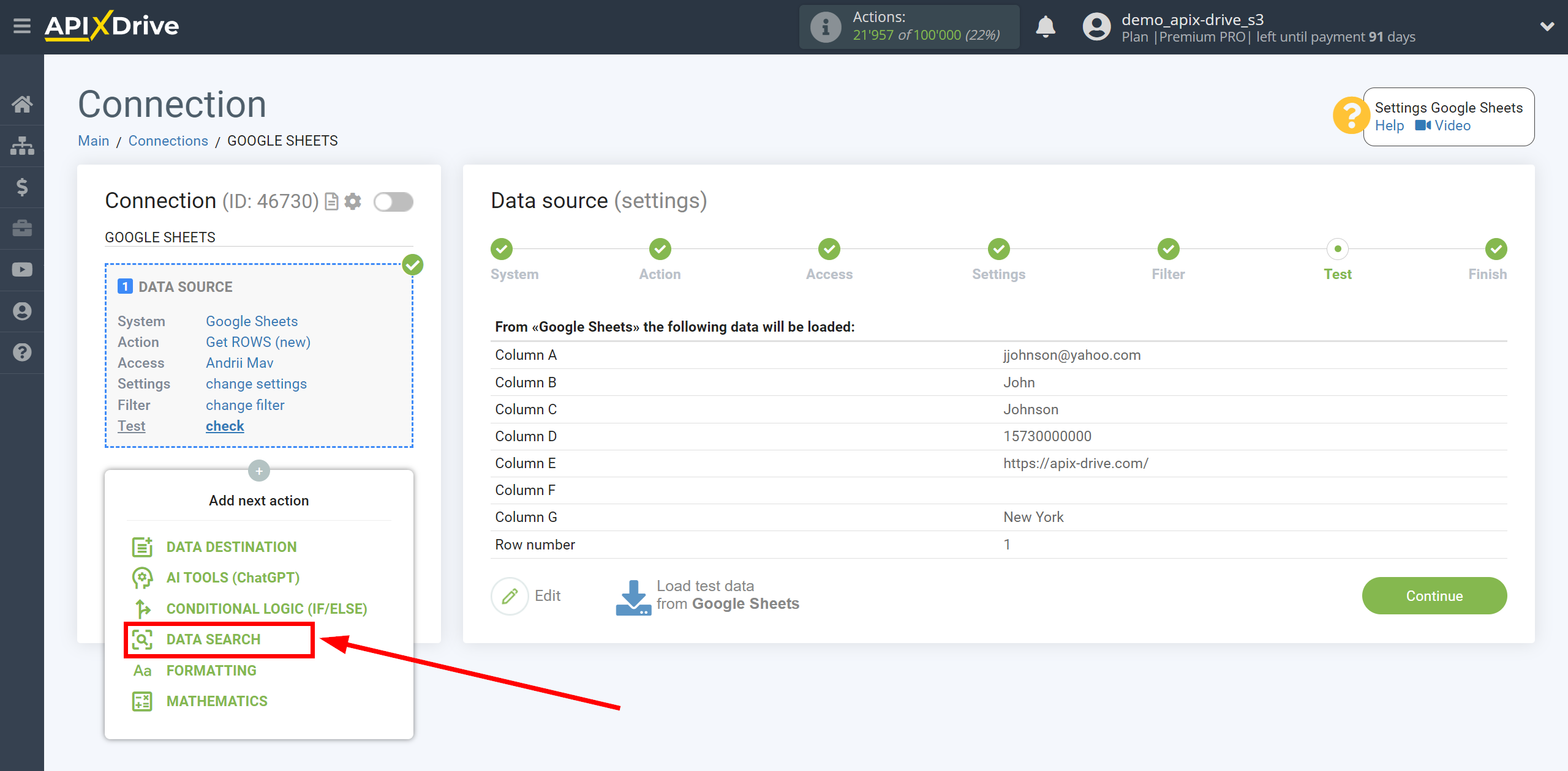 Setting up Bitly Data Search in Google Sheets | Start setting up Data Search