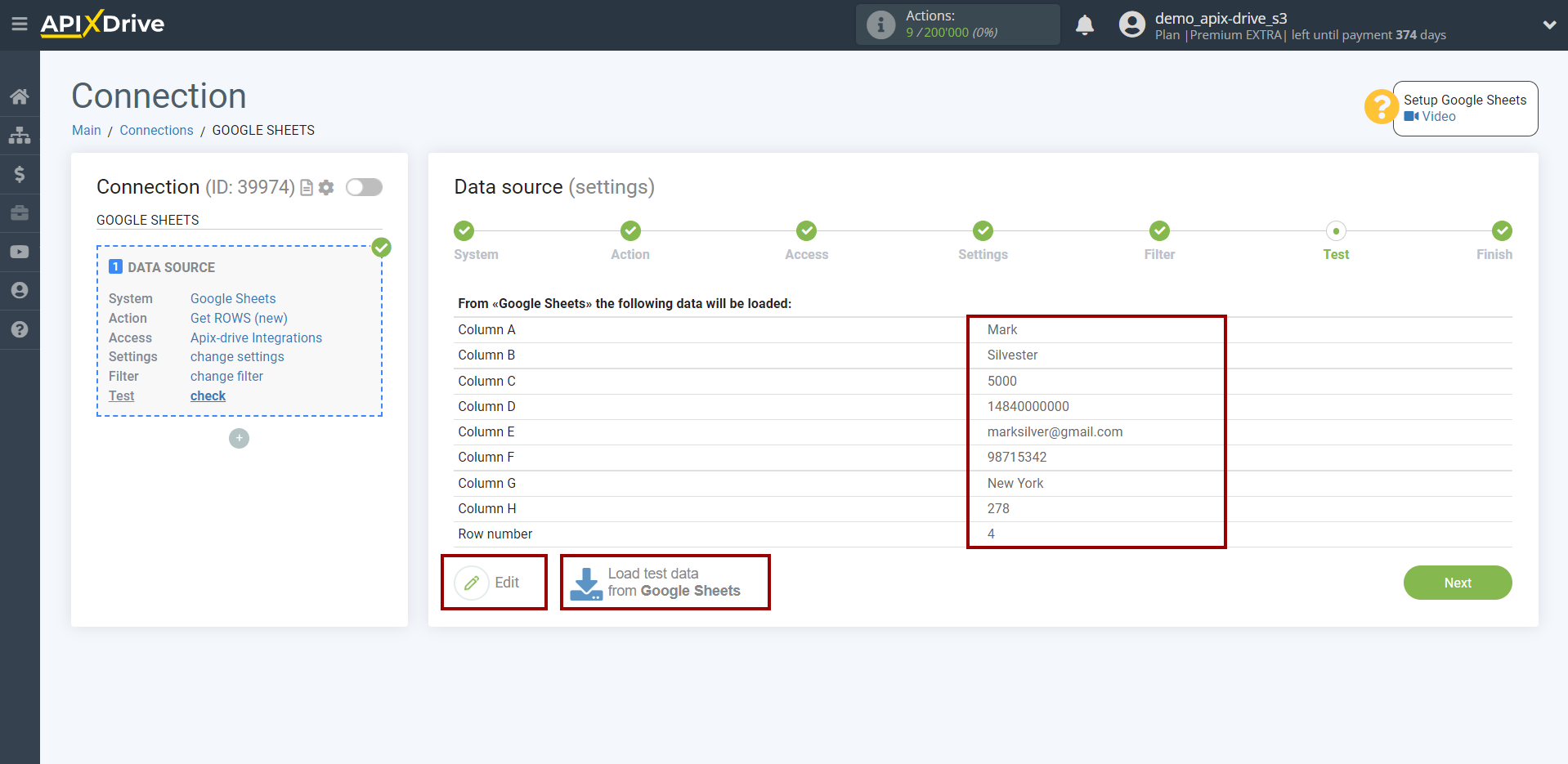 How to Connect Google Sheets as Data Source | Test data