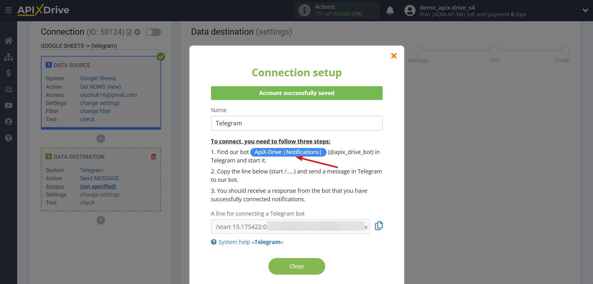 How to Connect Telegram as Data Destination | Connection setup