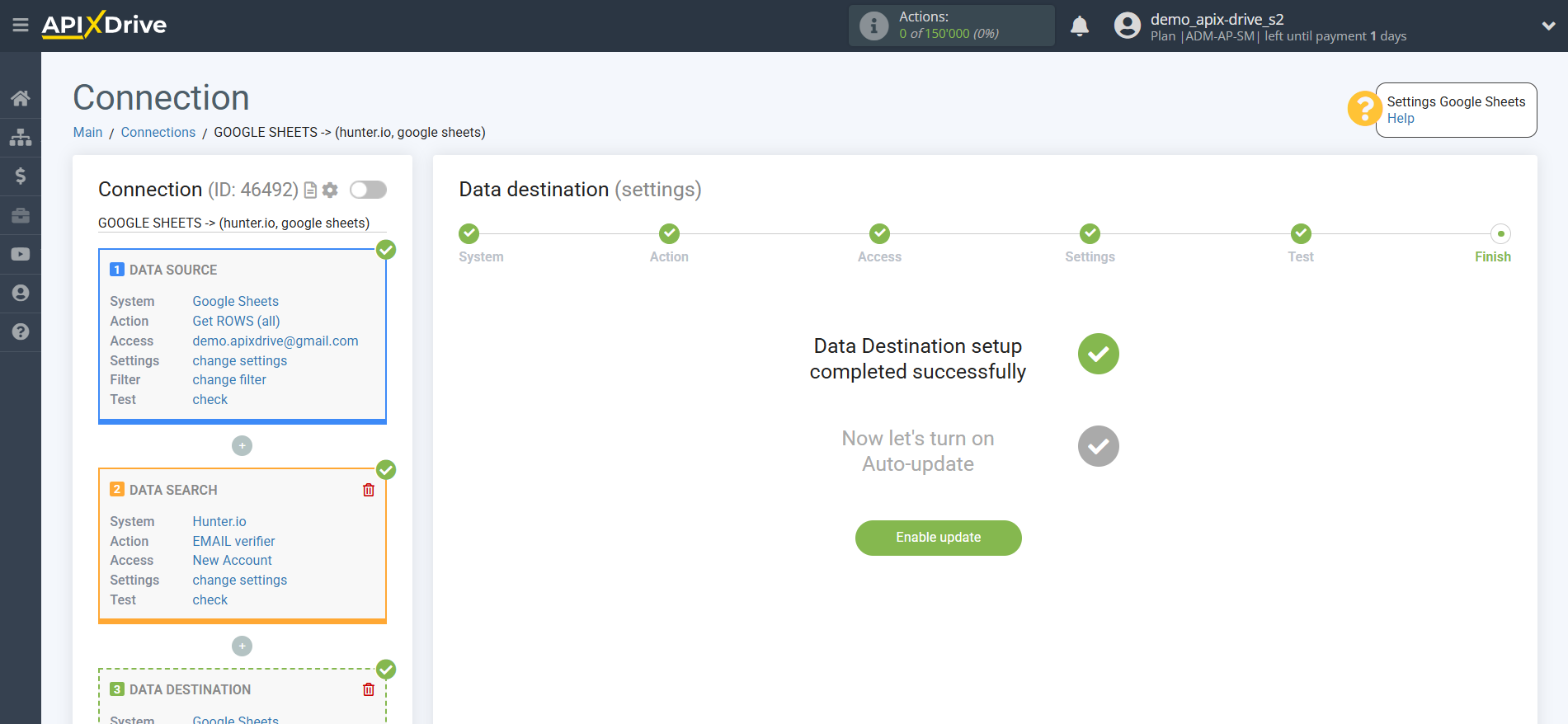 Setting Search to Verification EMAIL Hunter.io in Google Sheets | Enable auto-update Setting Search to Verification EMAIL Hunter.io in Google Sheets | Enable auto-update