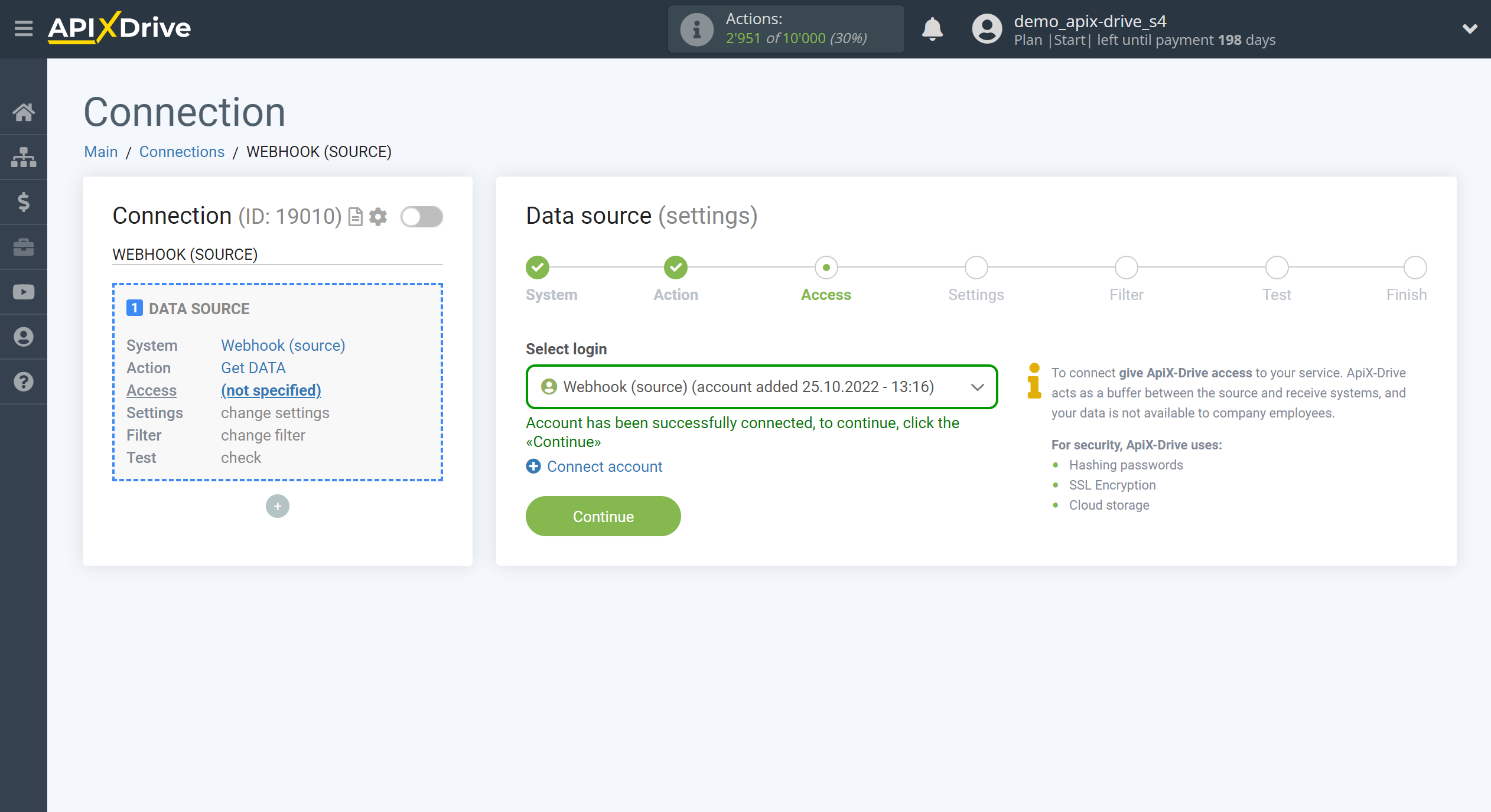 How to Connect Webhooks as Data Source | Account selection