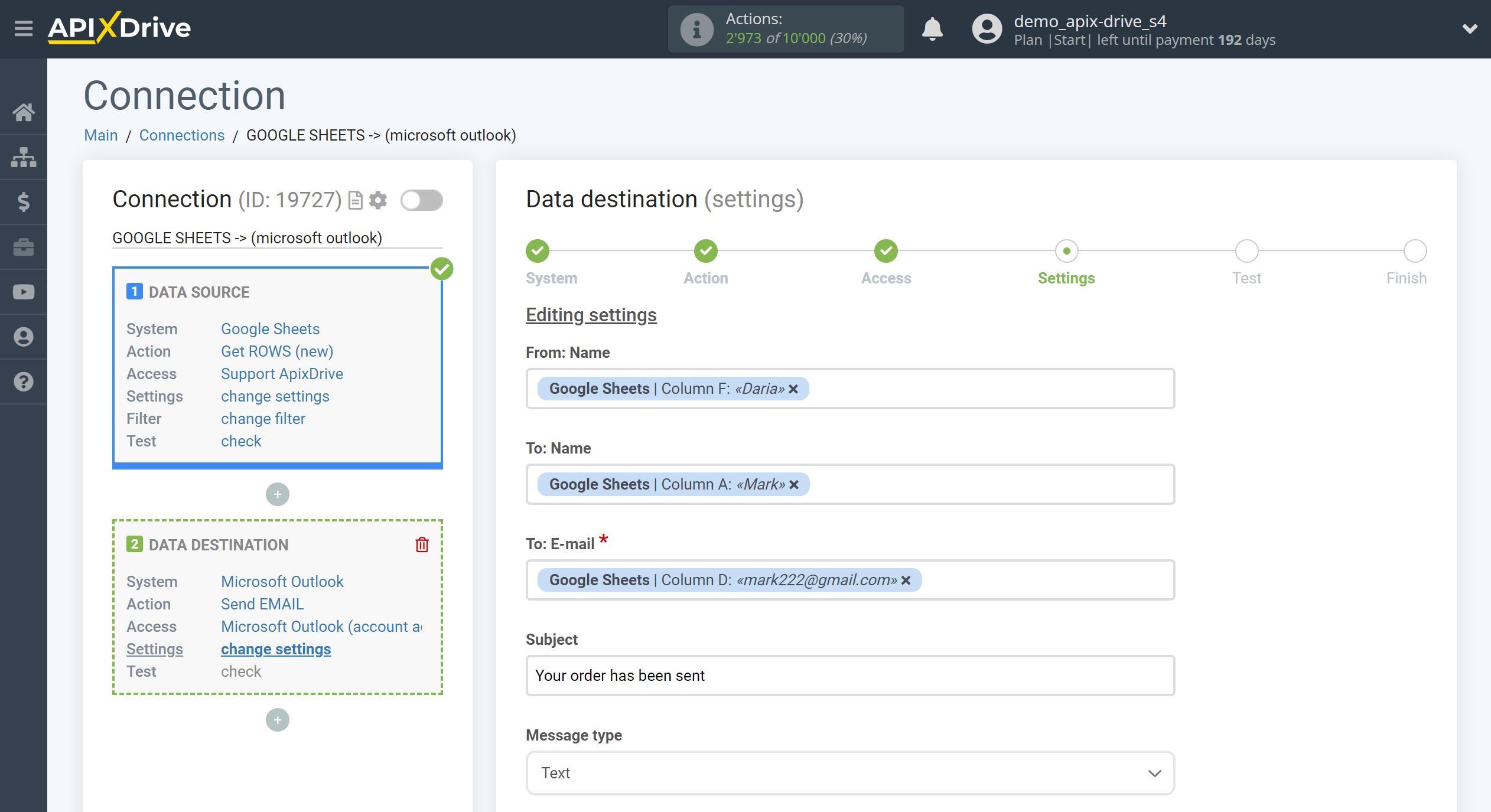 How to Connect Microsoft Outlook as Data Destination | Assigning fields