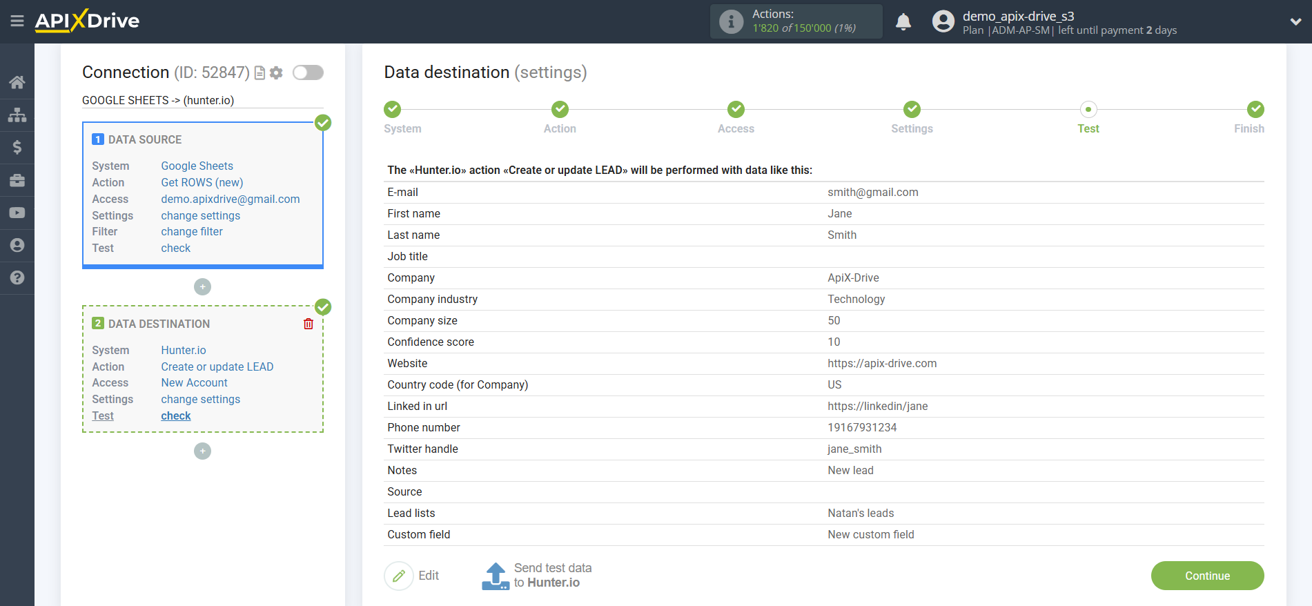 How to Connect Hunter.io as Data Destination | Test data How to Connect Hunter.io as Data Destination | Test data
