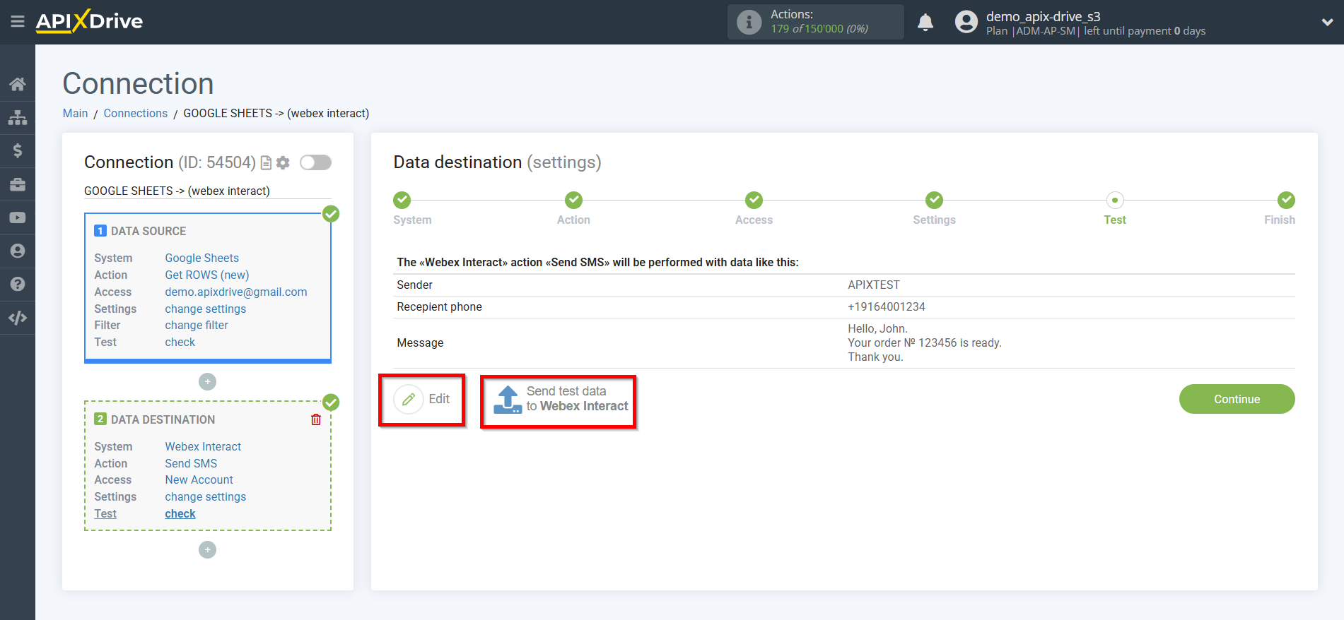 How to Connect Webex Interact as Data Destination | Test data