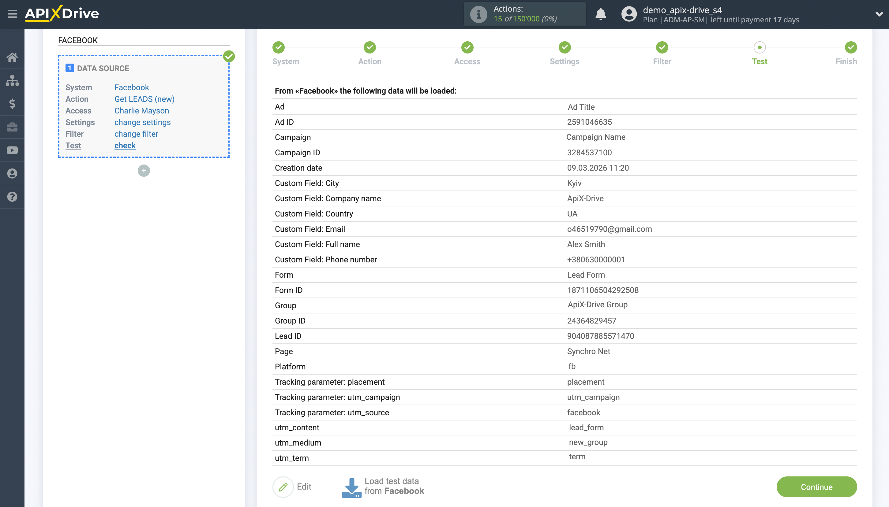 How to Connect Facebook as Data Source | Test data