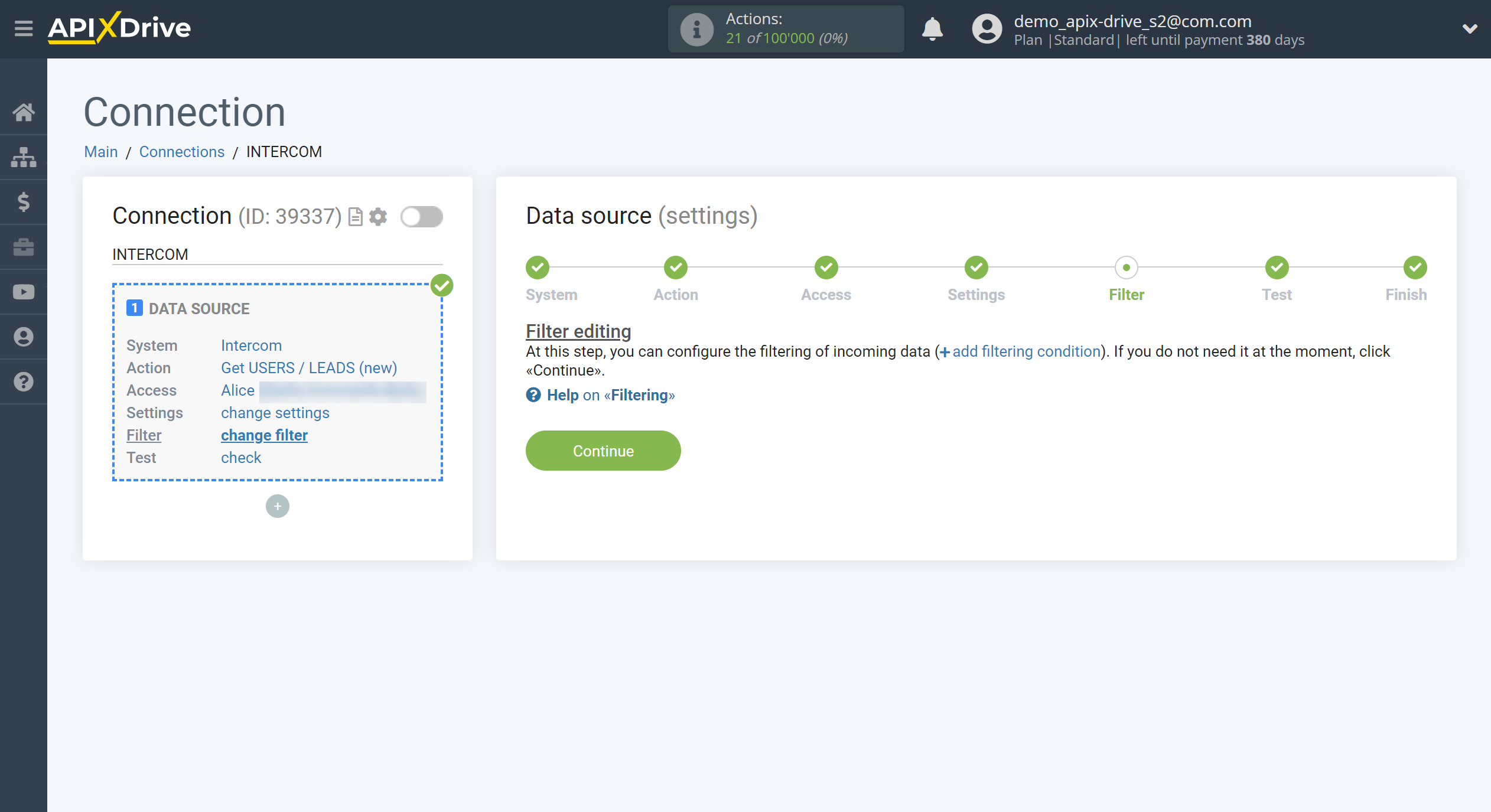 How to Connect Intercom as Data Source | Data filter