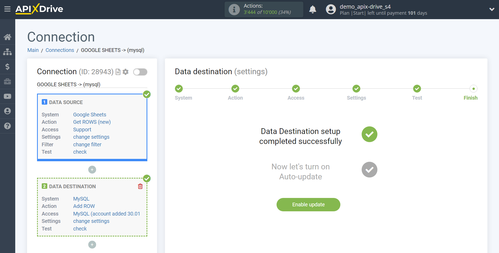 How to Connect MySQL as Data Destination | Enable auto-update