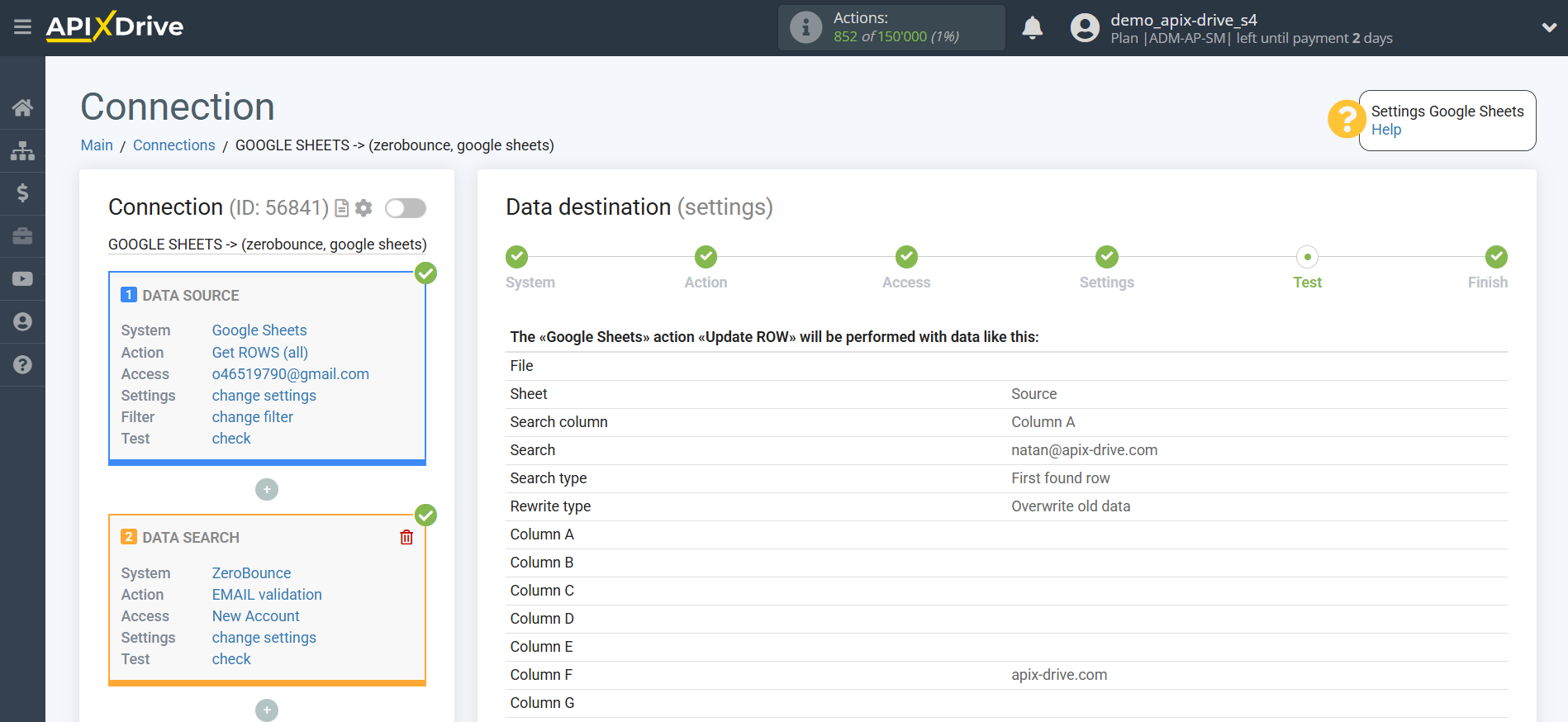 Setting up an ZeroBounce Item Search in Google Sheets | Test data Setting up an ZeroBounce Item Search in Google Sheets | Test data