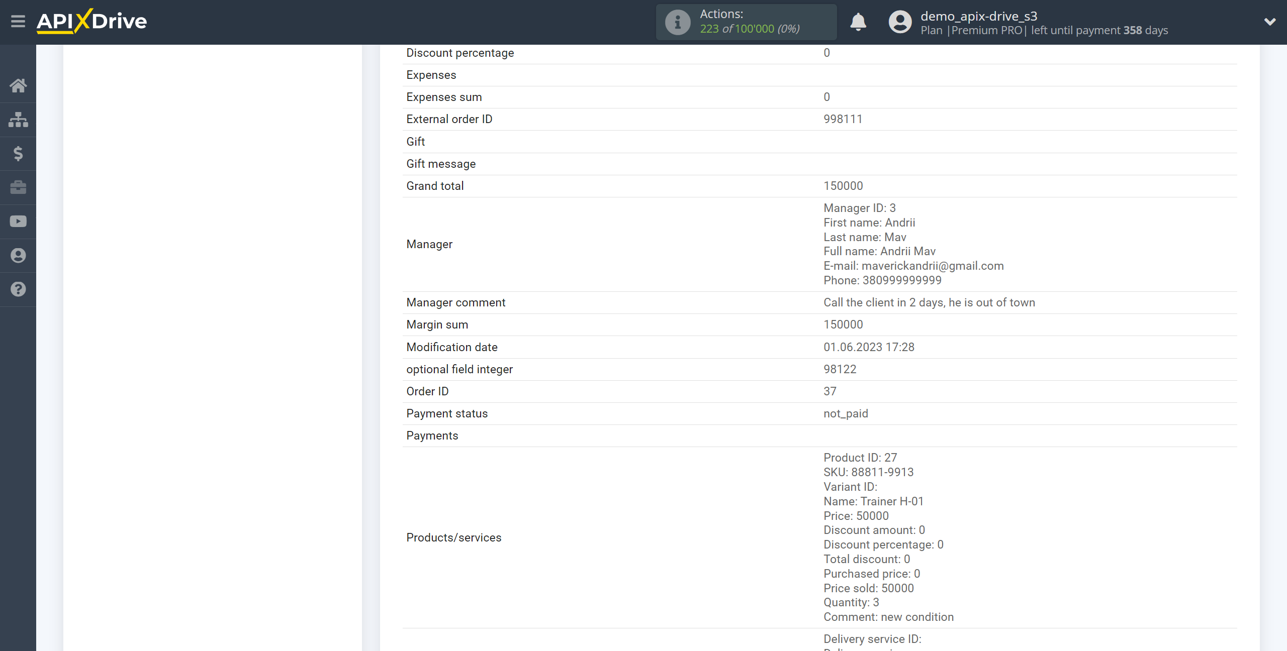 Setting up KeyCRM Order Search in Google Sheets | Test data