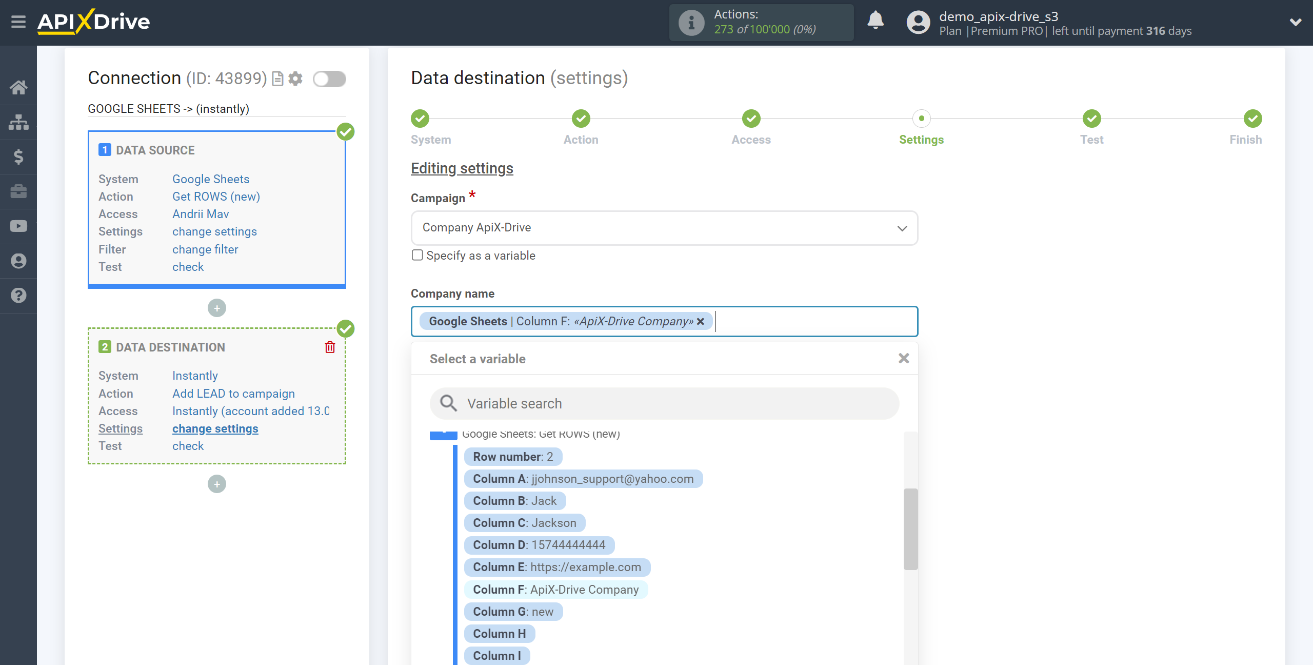 How to Connect Instantly as Data Destination | Assigning Fields