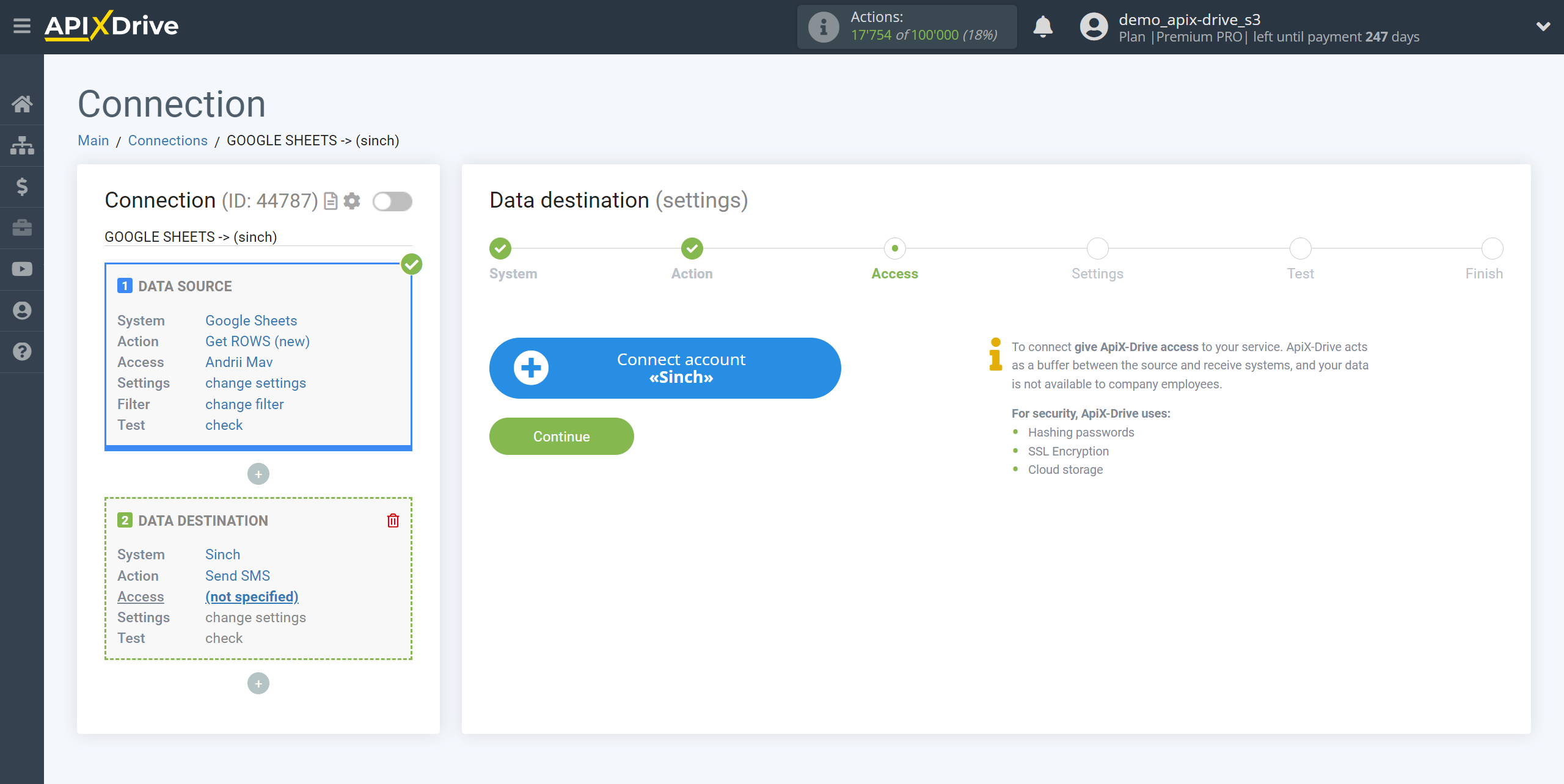 How to Connect Sinch as Data Destination | Account connection