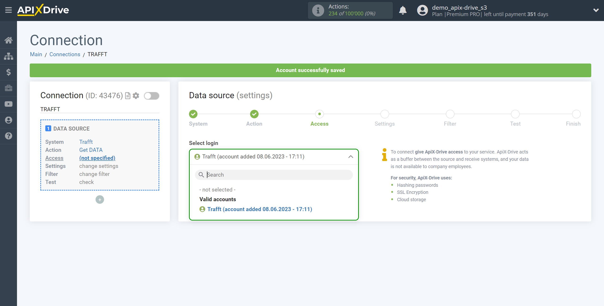 How to Connect Trafft as Data Source | Account selection