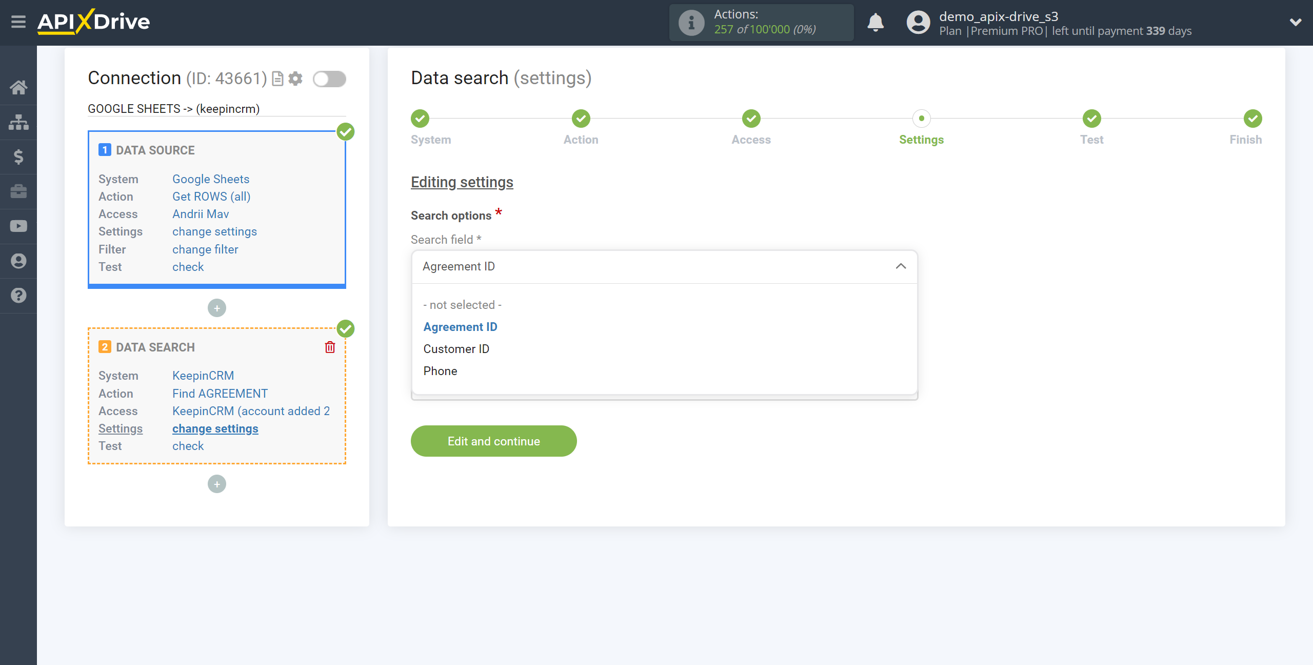 Setting up KeepinCRM Agreement Search in Google Sheets | Assigning fields