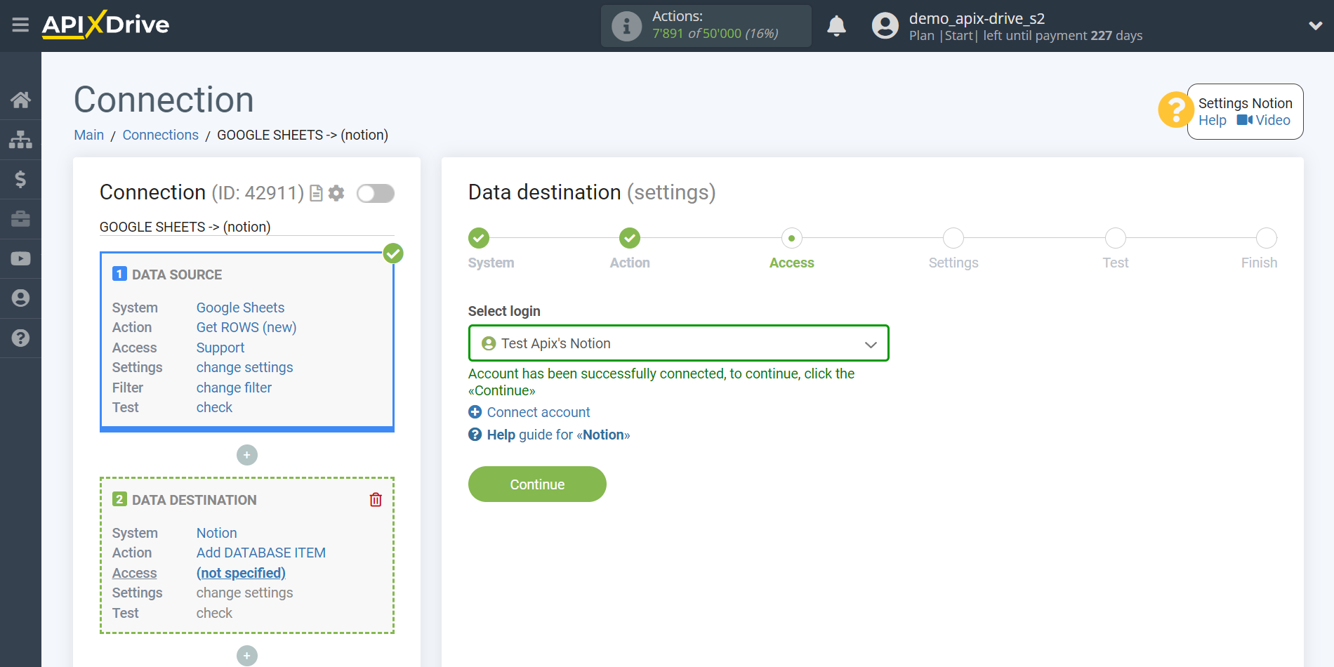 How to Connect Notion as Data Destination | Account selection