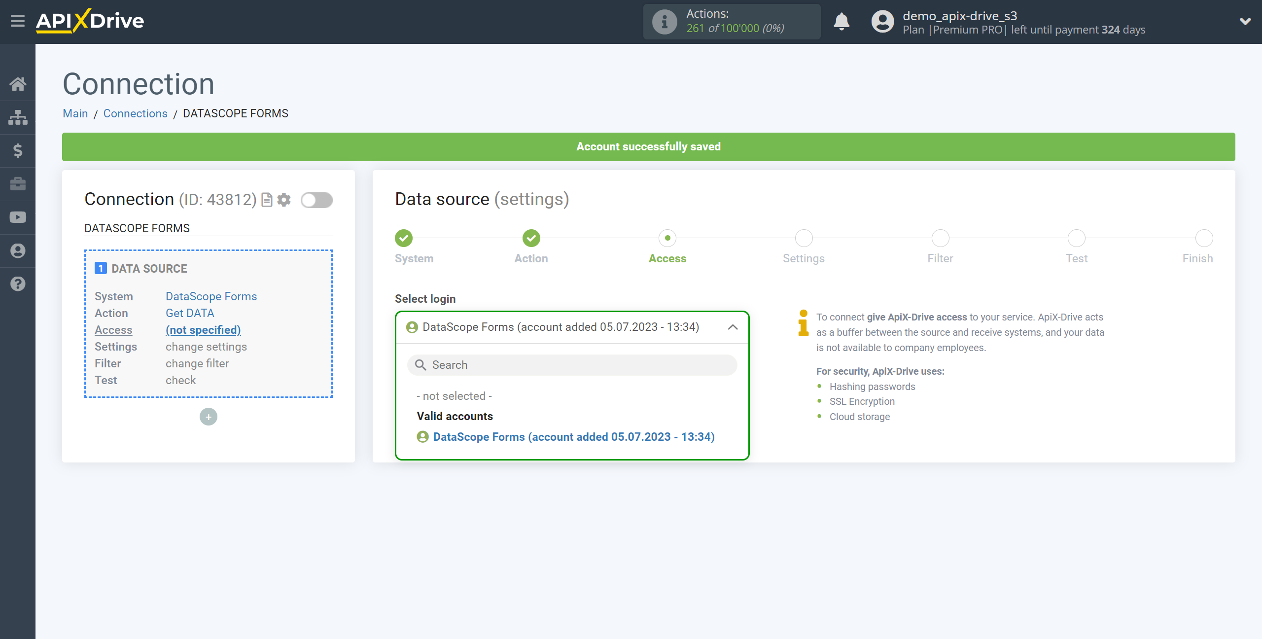 How to Connect DataScope Forms as Data Source | Account selection