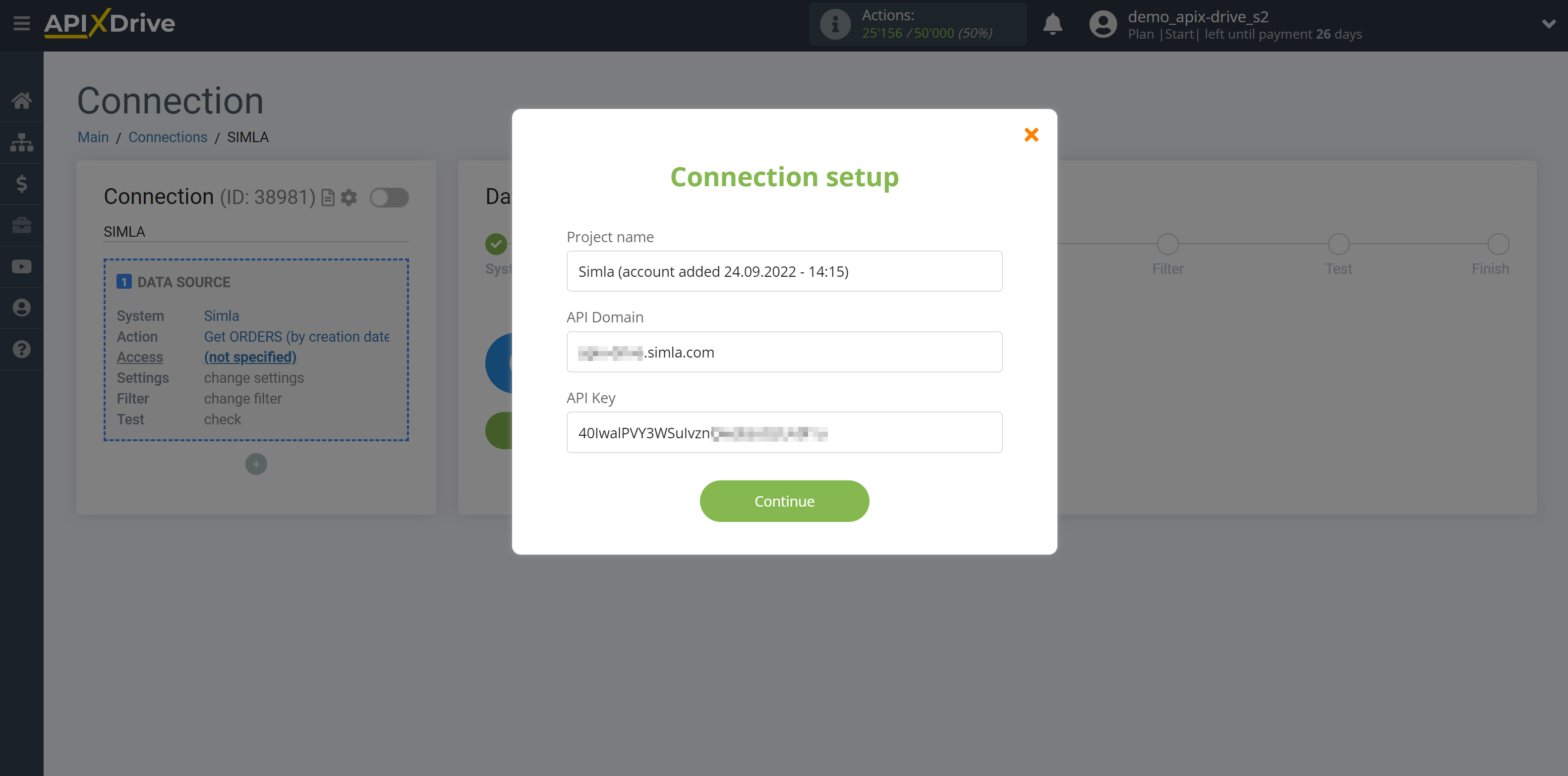 How to Connect Simla as Data Source | Enter account information
