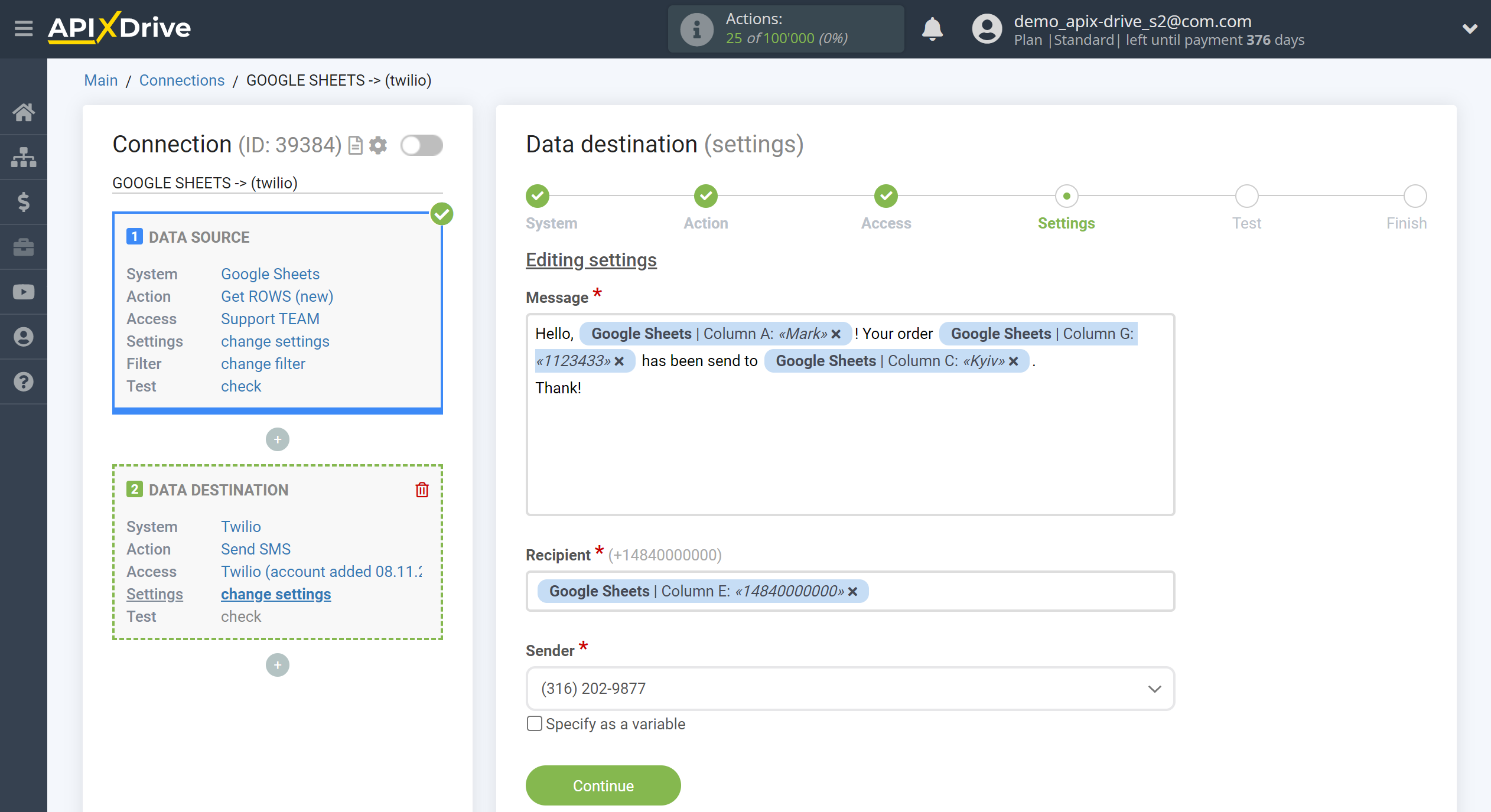 How to Connect Twilio as Data Destination | Assigning fields