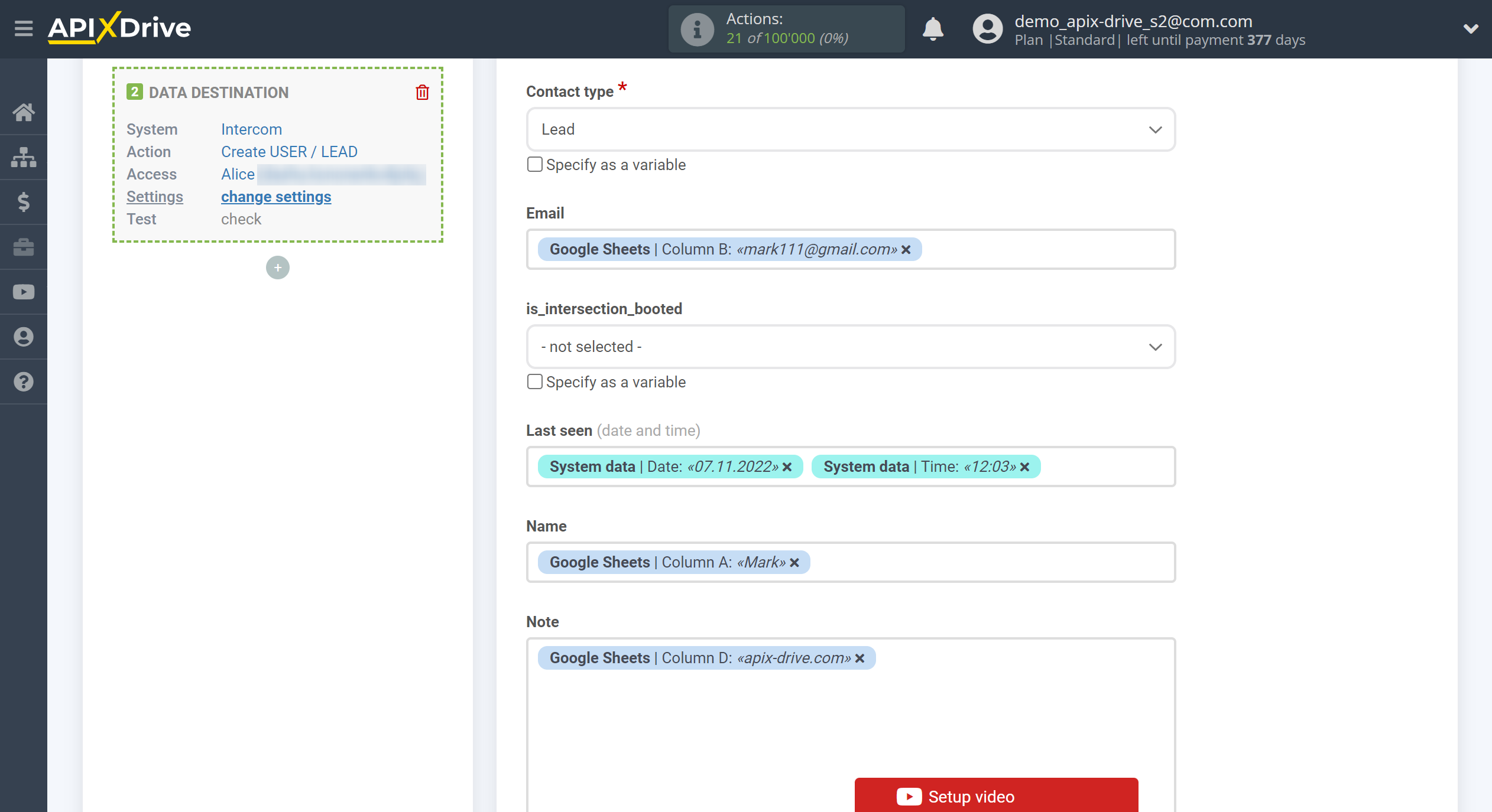 How to Connect Intercom as Data Destination | Assigning fields