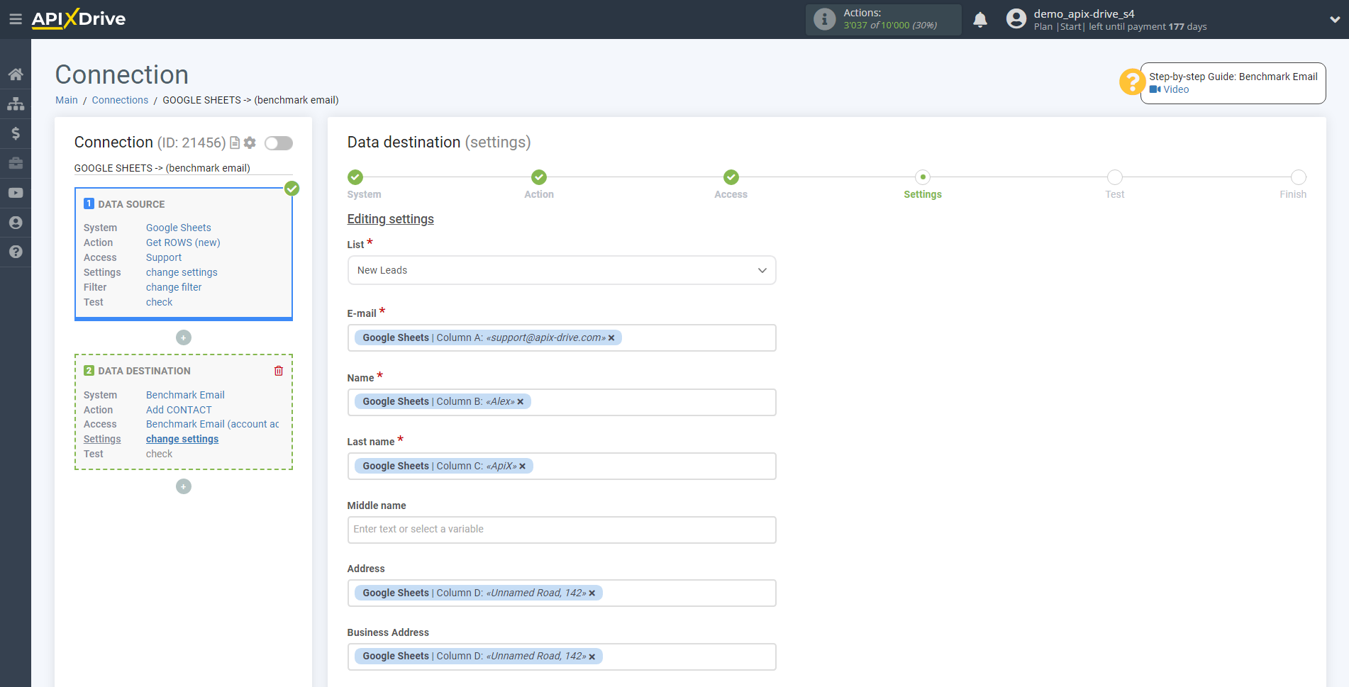 How to Connect Benchmarkemail as Data Destination | Assigning fields