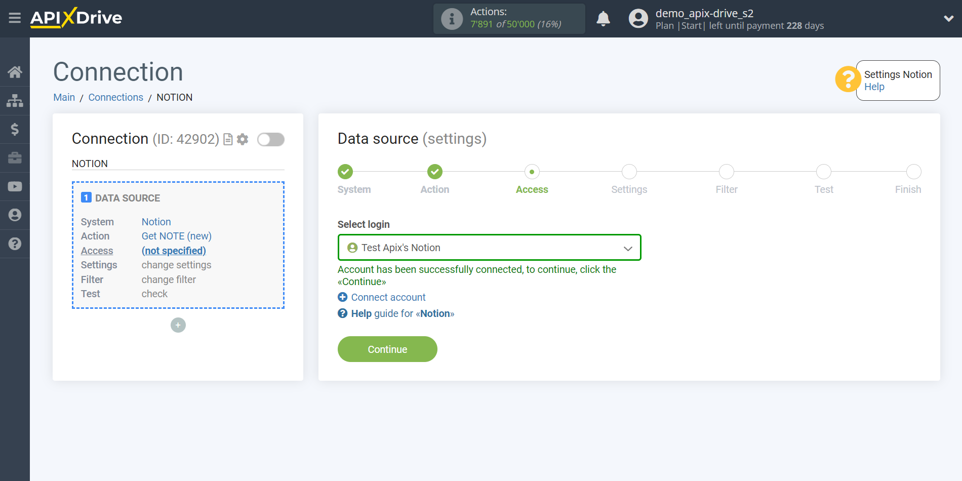 How to Connect Notion as Data Source | Account selection