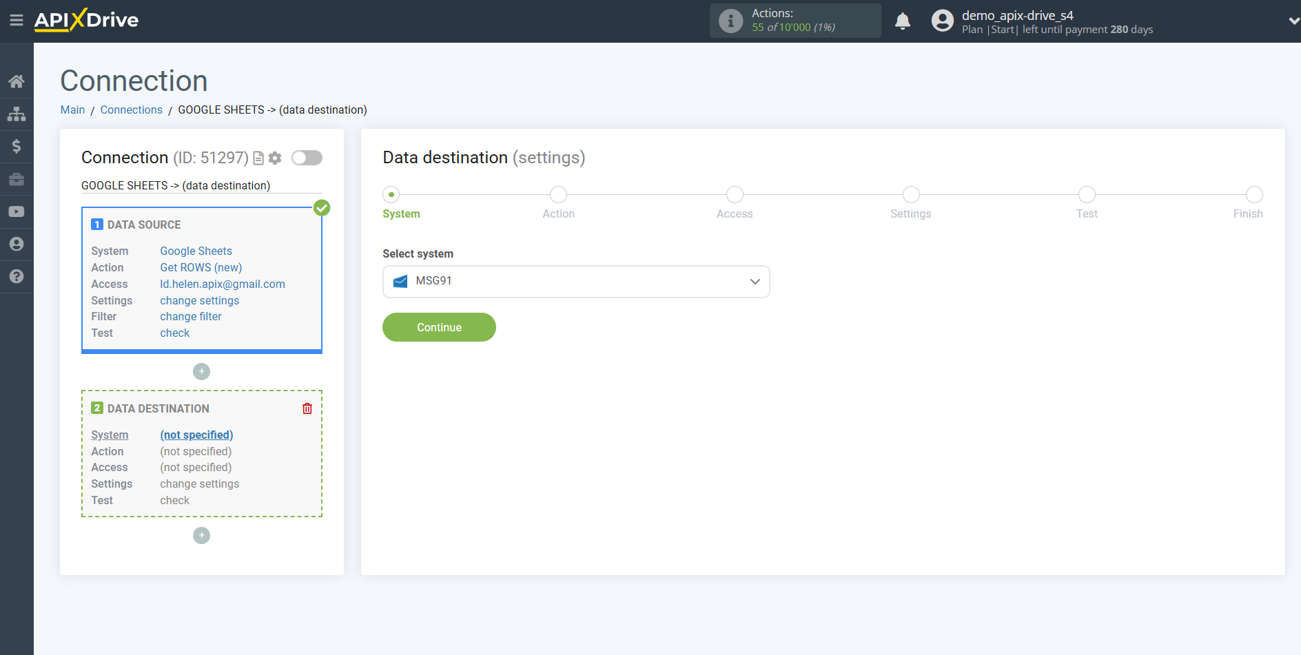 How to Connect MSG91 as Data Destination | System selection