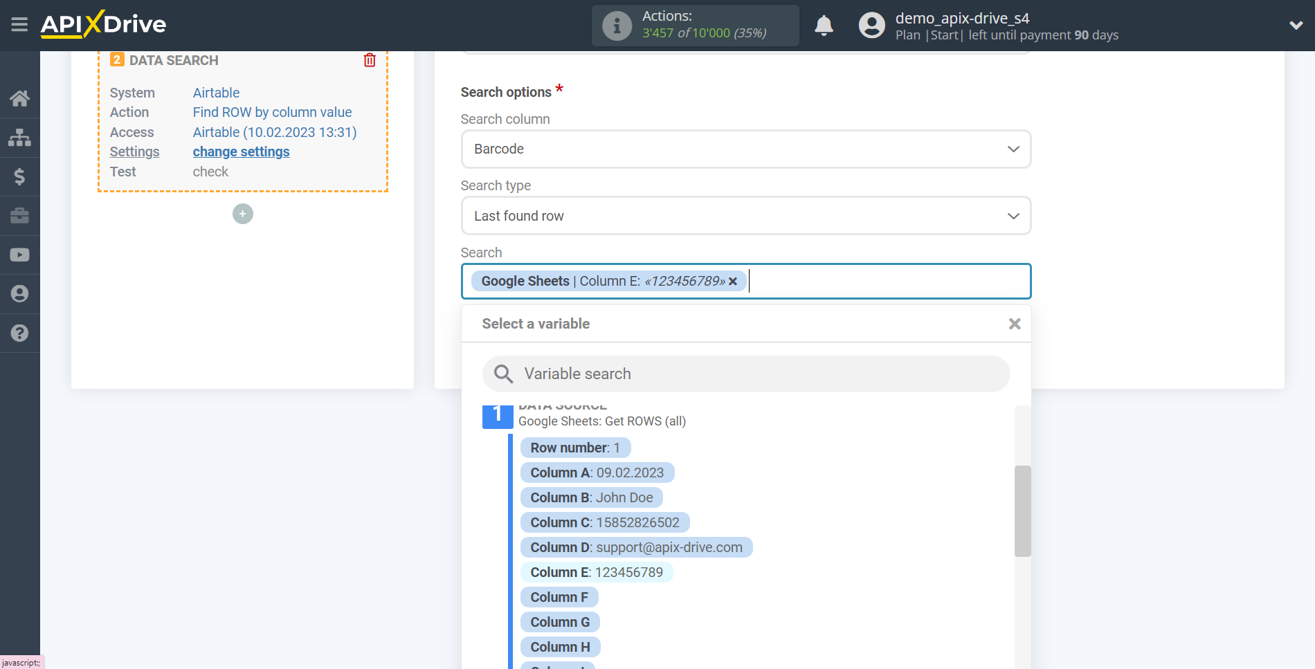 Setting up an AirTable Row Search in Google Sheets | Assigning fields