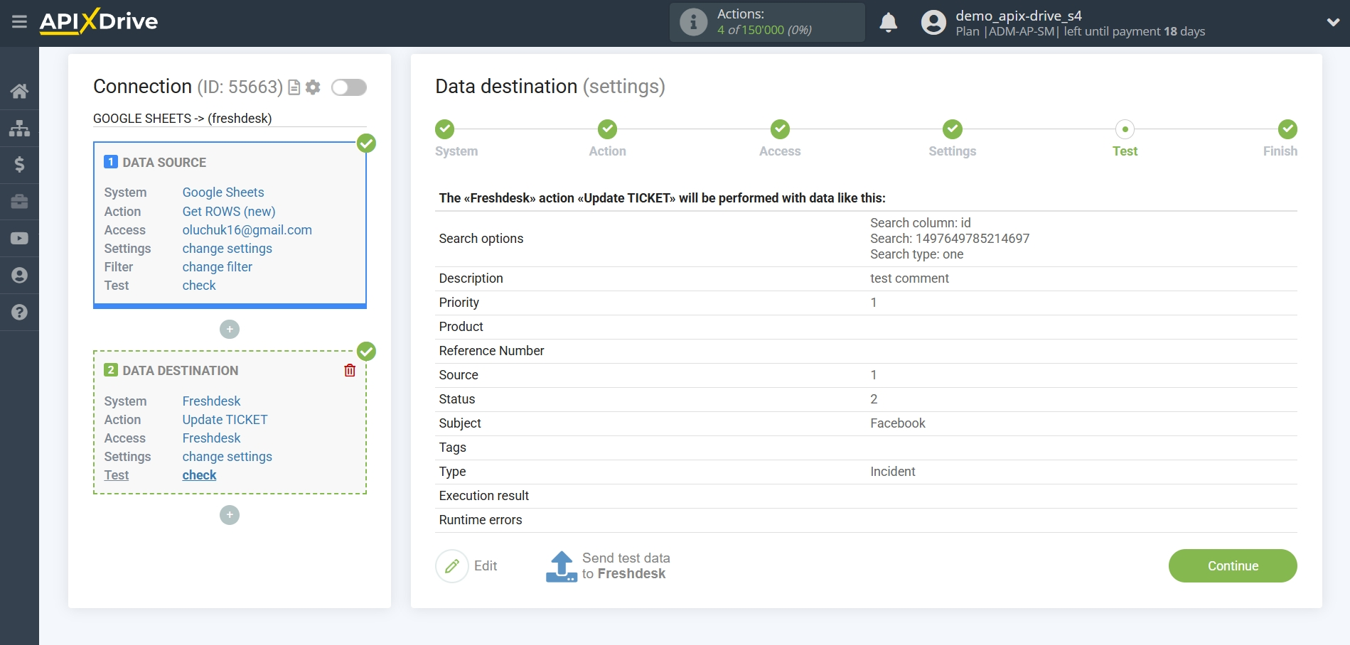How to setup Freshdesk Update Ticket / Create Ticket | Test data