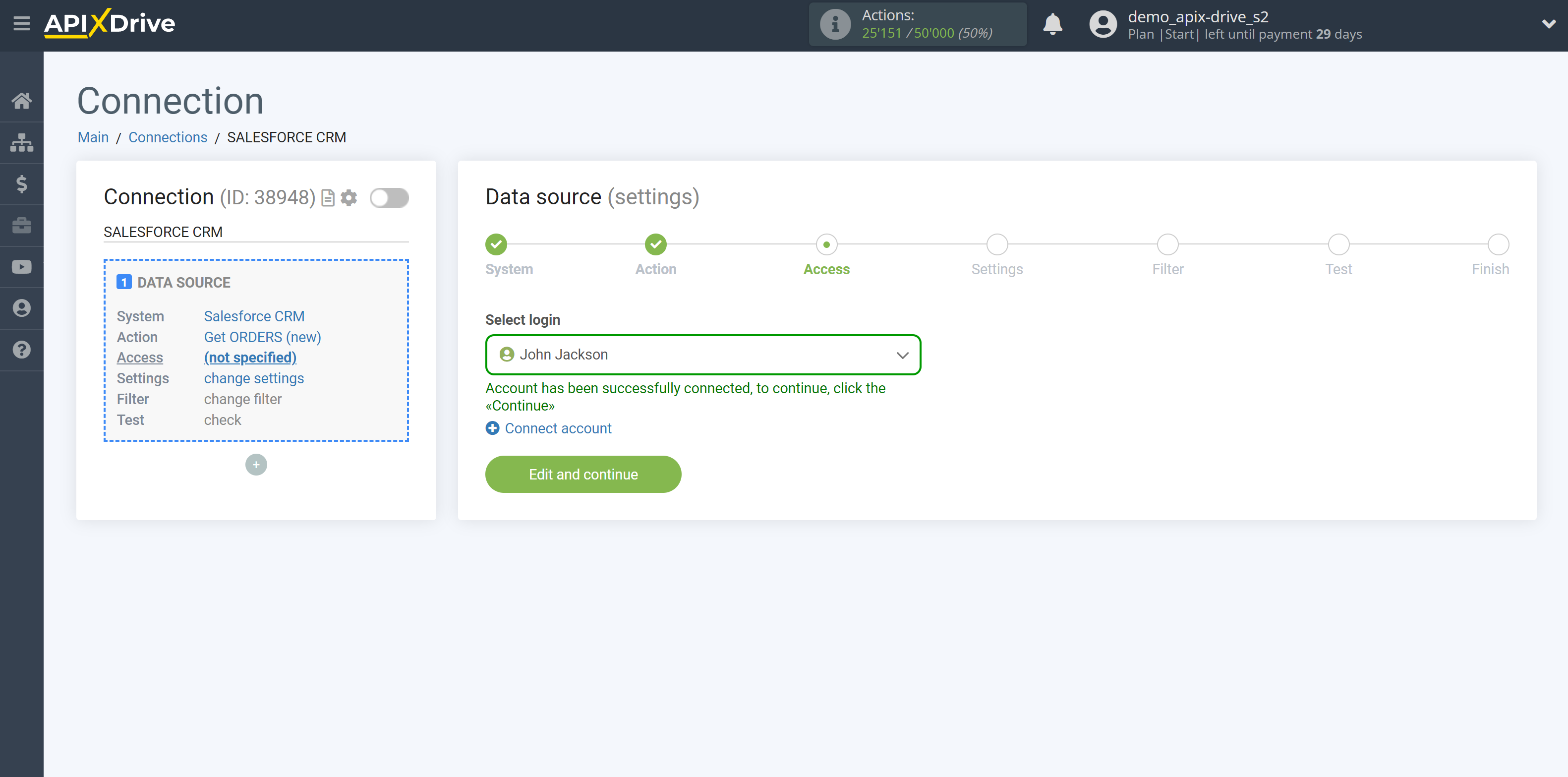 How to Connect Salesforce CRM as Data Source | Account selection