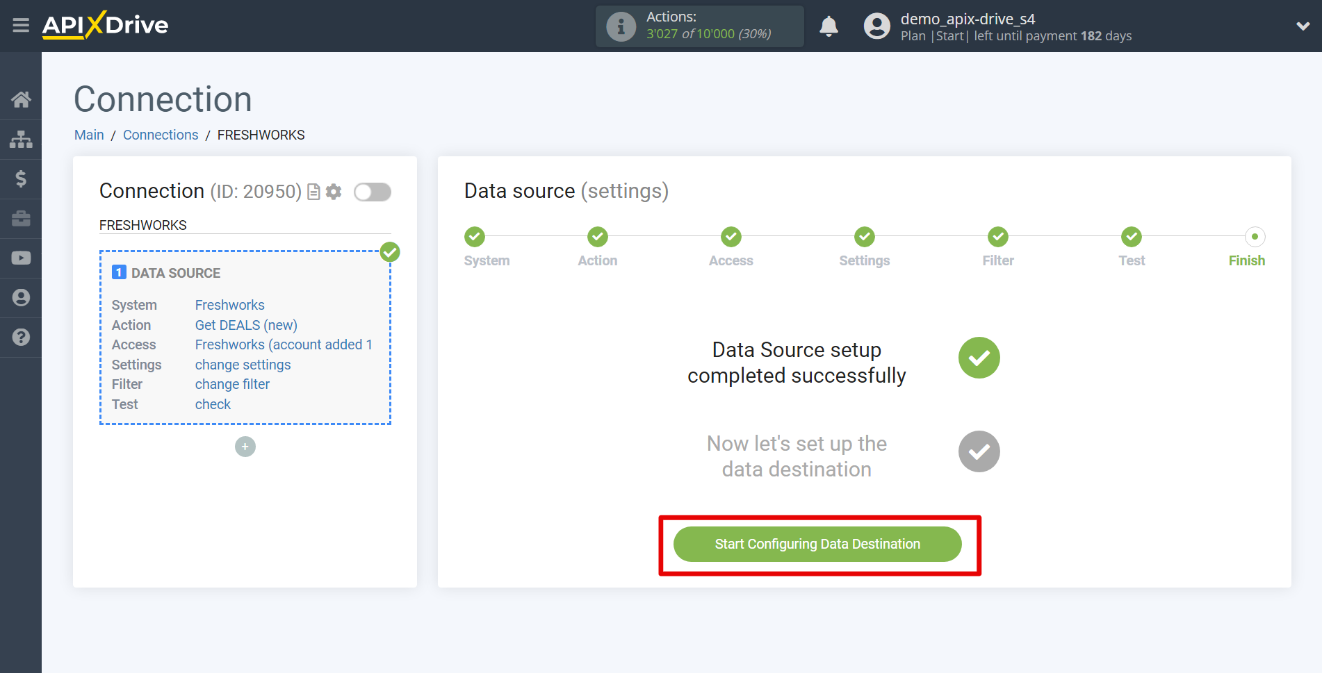 How to Connect Freshworks as Data Source | Go to the setup Data Destination
