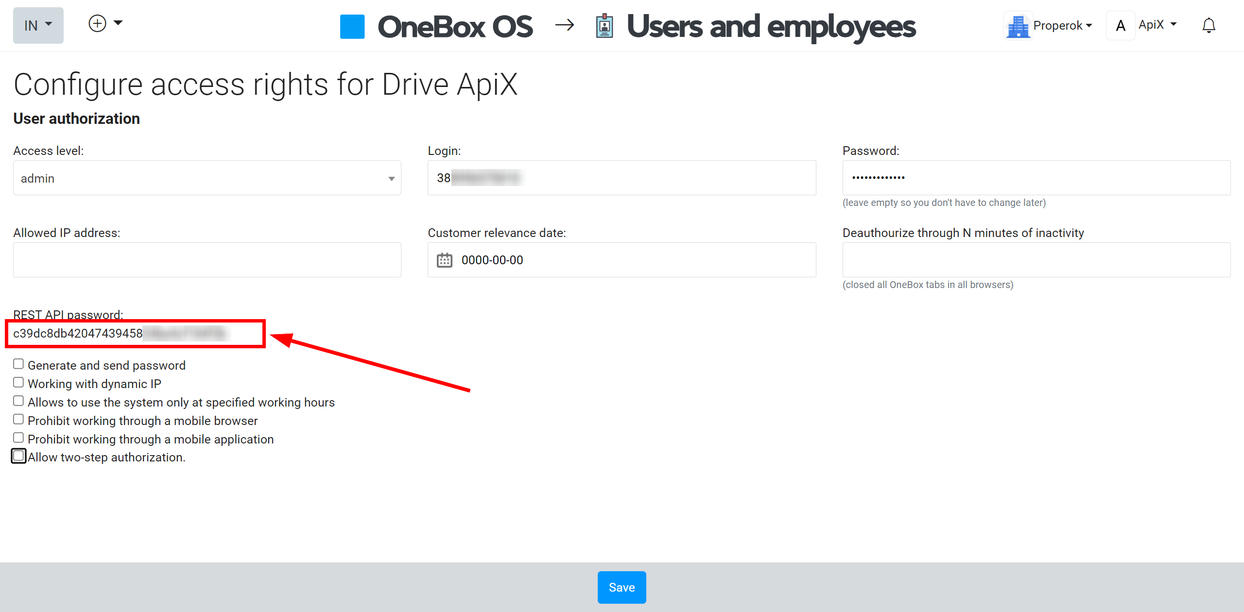 How to setup OneBox Change Order / Create Order | REST API password