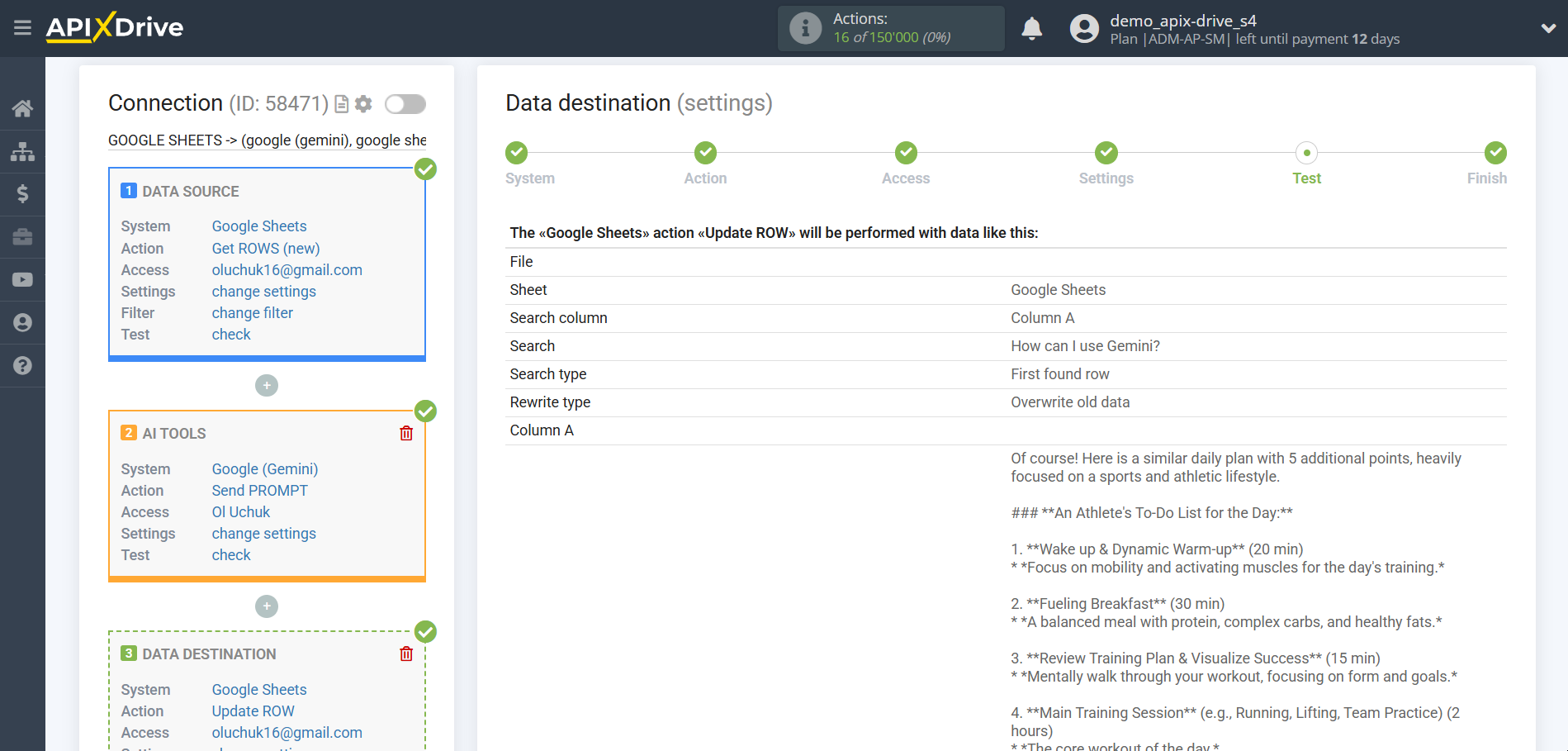 Setting up Gemini in Google Sheets | Test data