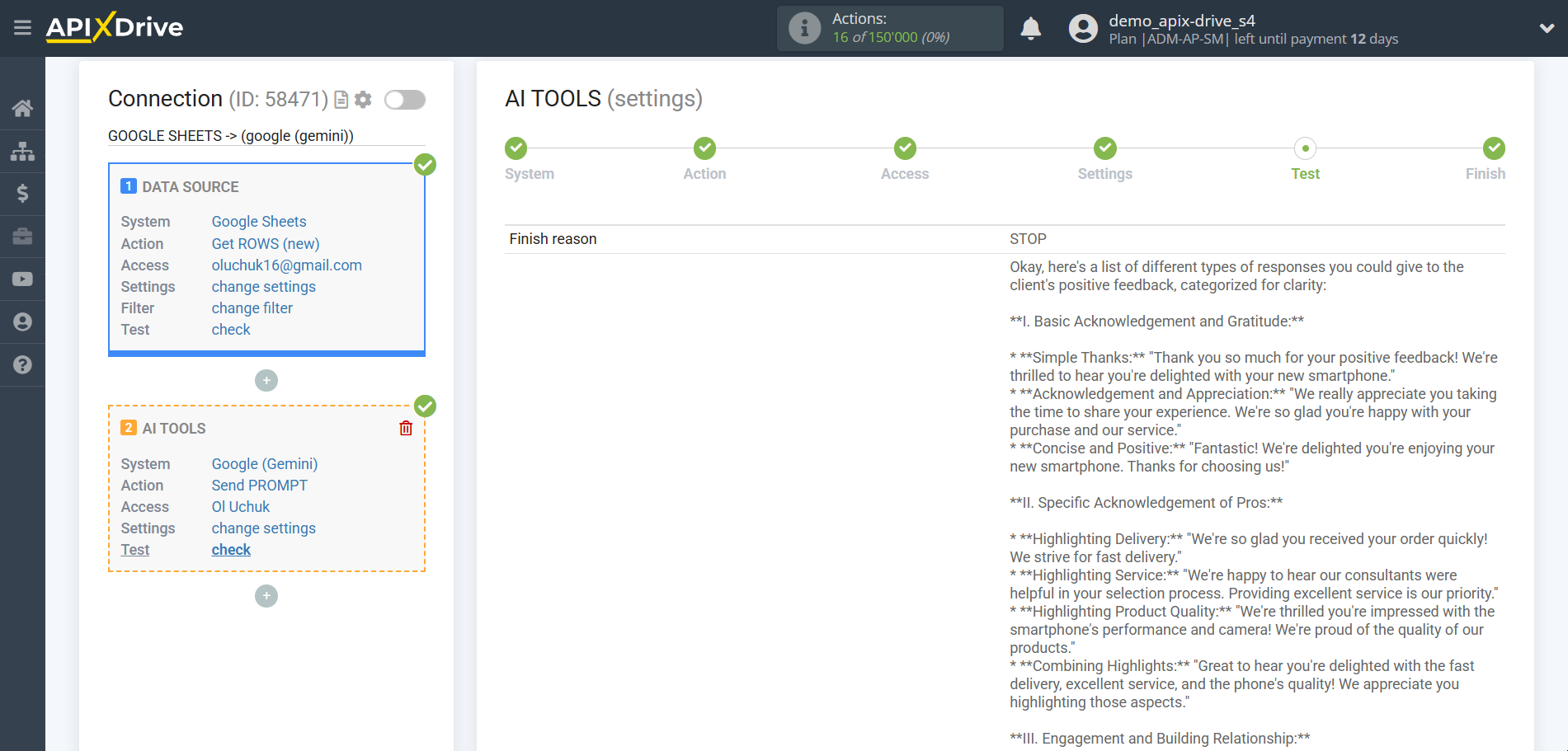 Setting up Gemini in Google Sheets | Test data