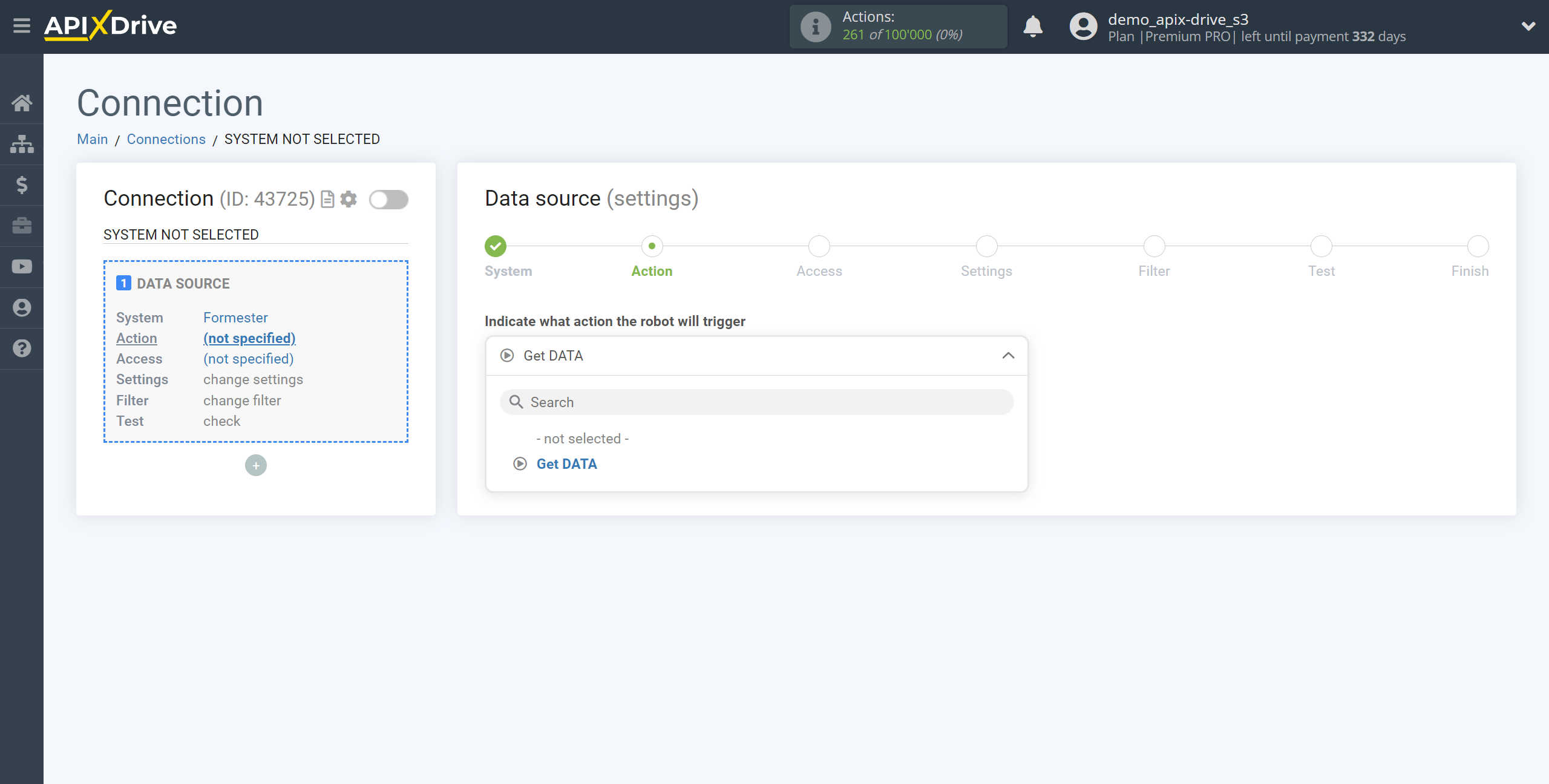 How to Connect Formester as Data Source | Action selection