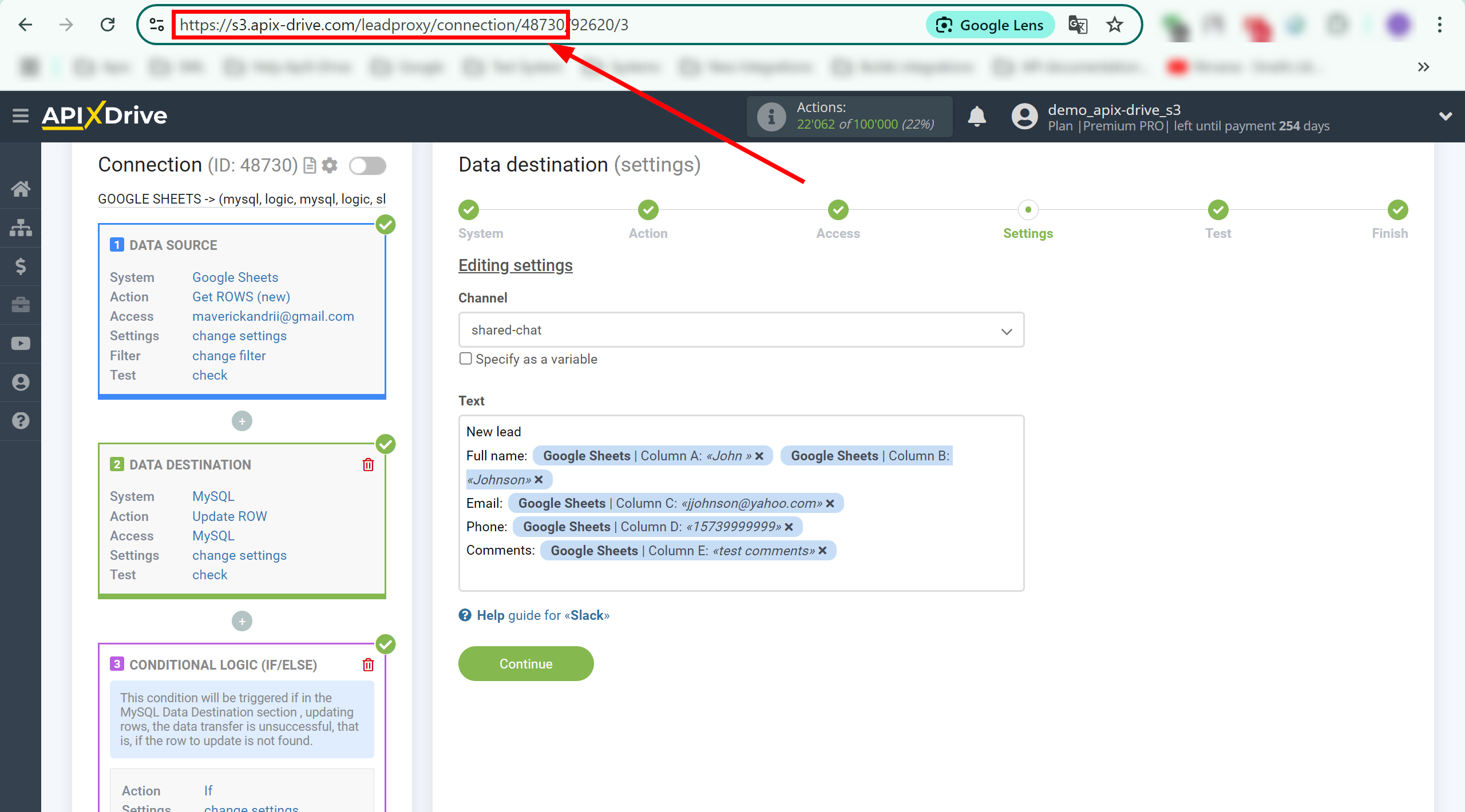 How to setup MySQL Update Row / Add Row | Contact link