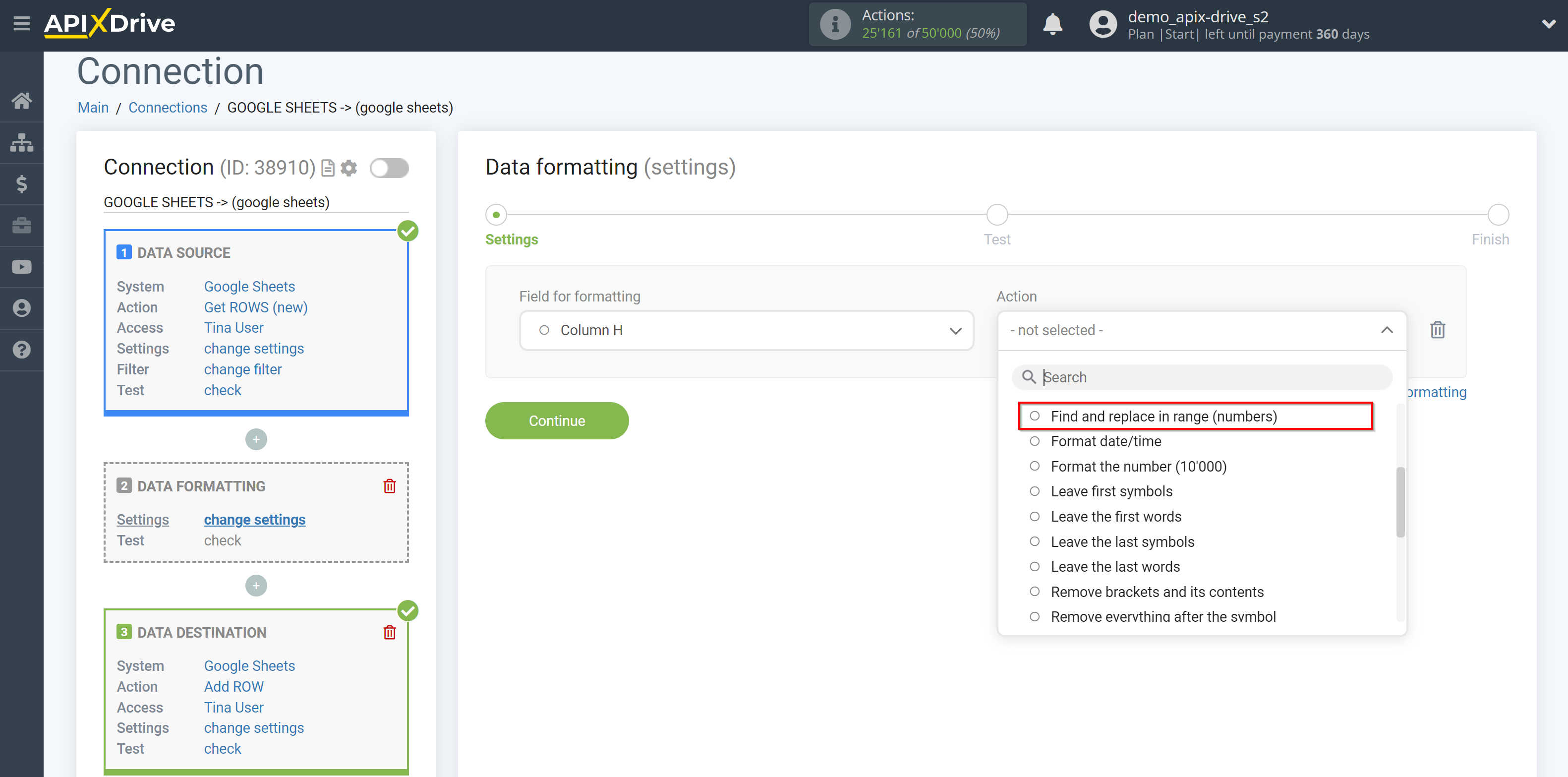 How to setup Data Formatting | Selecting the function&nbsp;Find and replace in range (numbers)