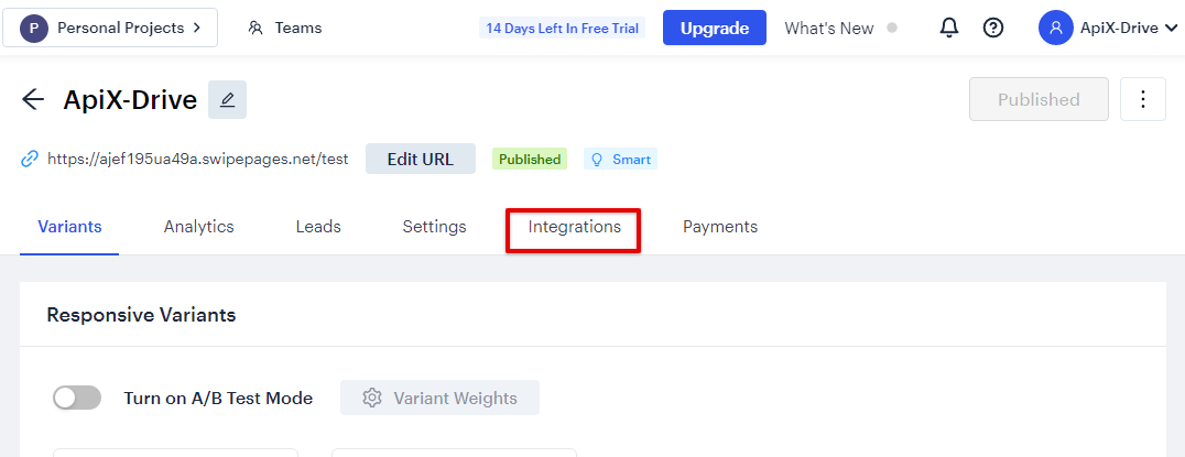 How to Connect Swipe Pages as Data Source | Integrations section