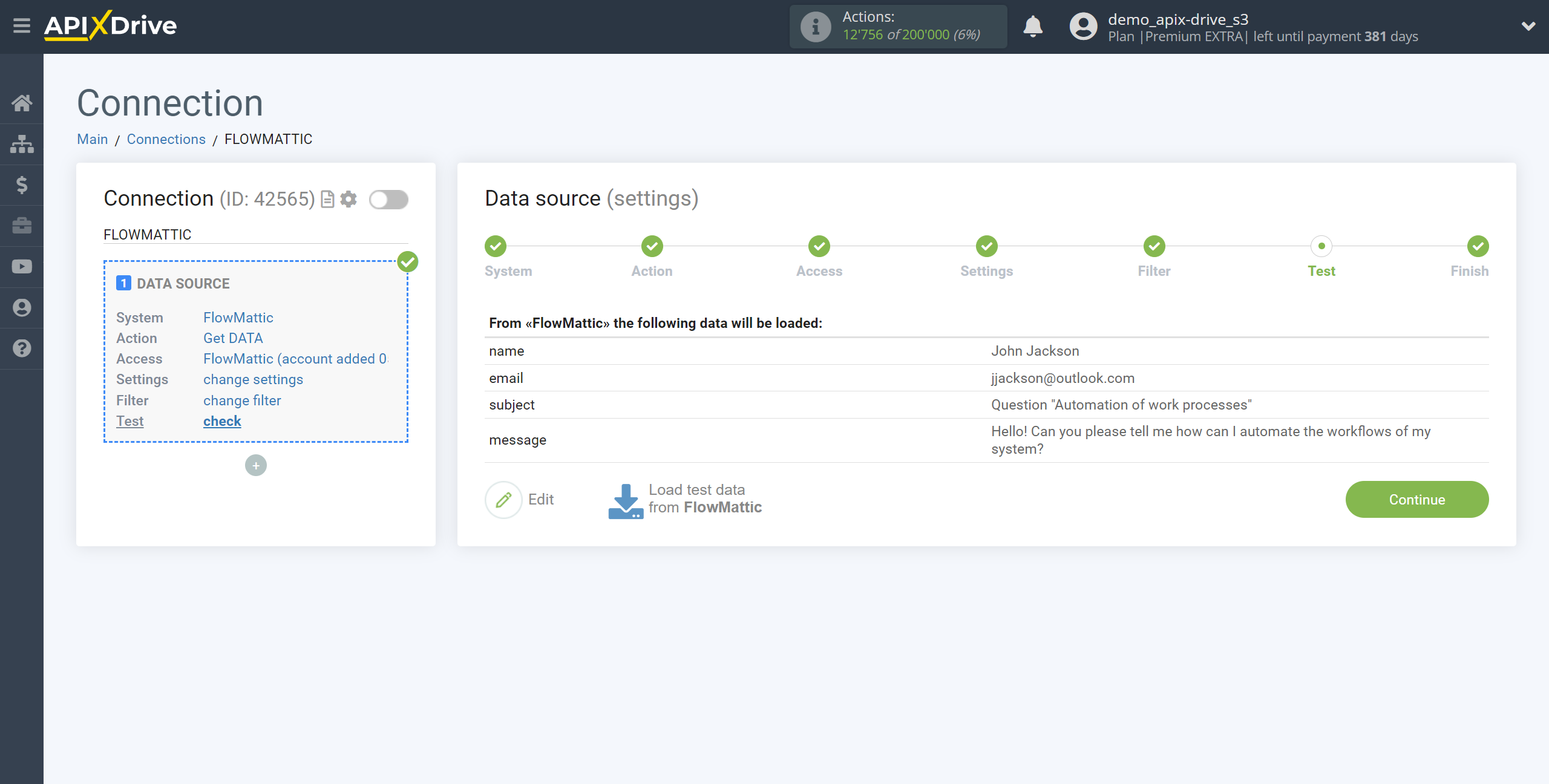 How to Connect FlowMattic as Data Source | Workflow test data