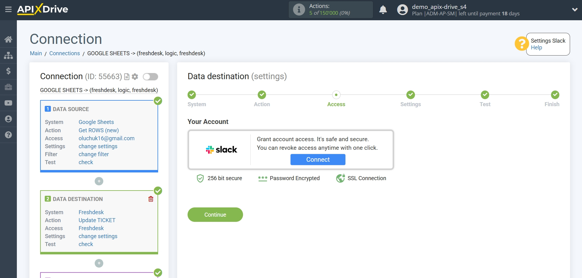 How to setup Freshdesk Update Ticket / Create Ticket | Account Connections a Data Destination system