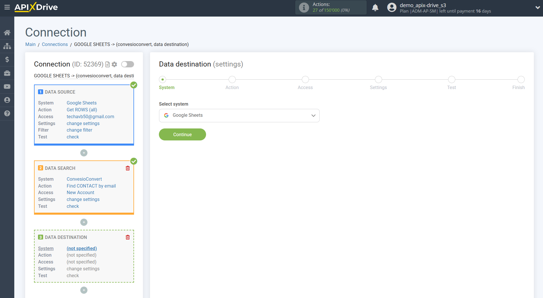 Setting up ConvesioConvert Contact Search in Google Sheets | System selection Setting up ConvesioConvert Contact Search in Google Sheets | System selection