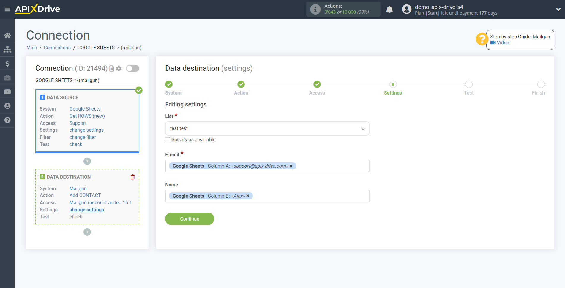 How to Connect Mailgun as Data Destination | Assigning fields