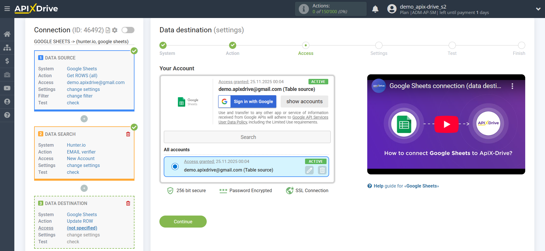 Setting Search to Verification EMAIL Hunter.io in Google Sheets | Account selection Setting Search to Verification EMAIL Hunter.io in Google Sheets | Account selection