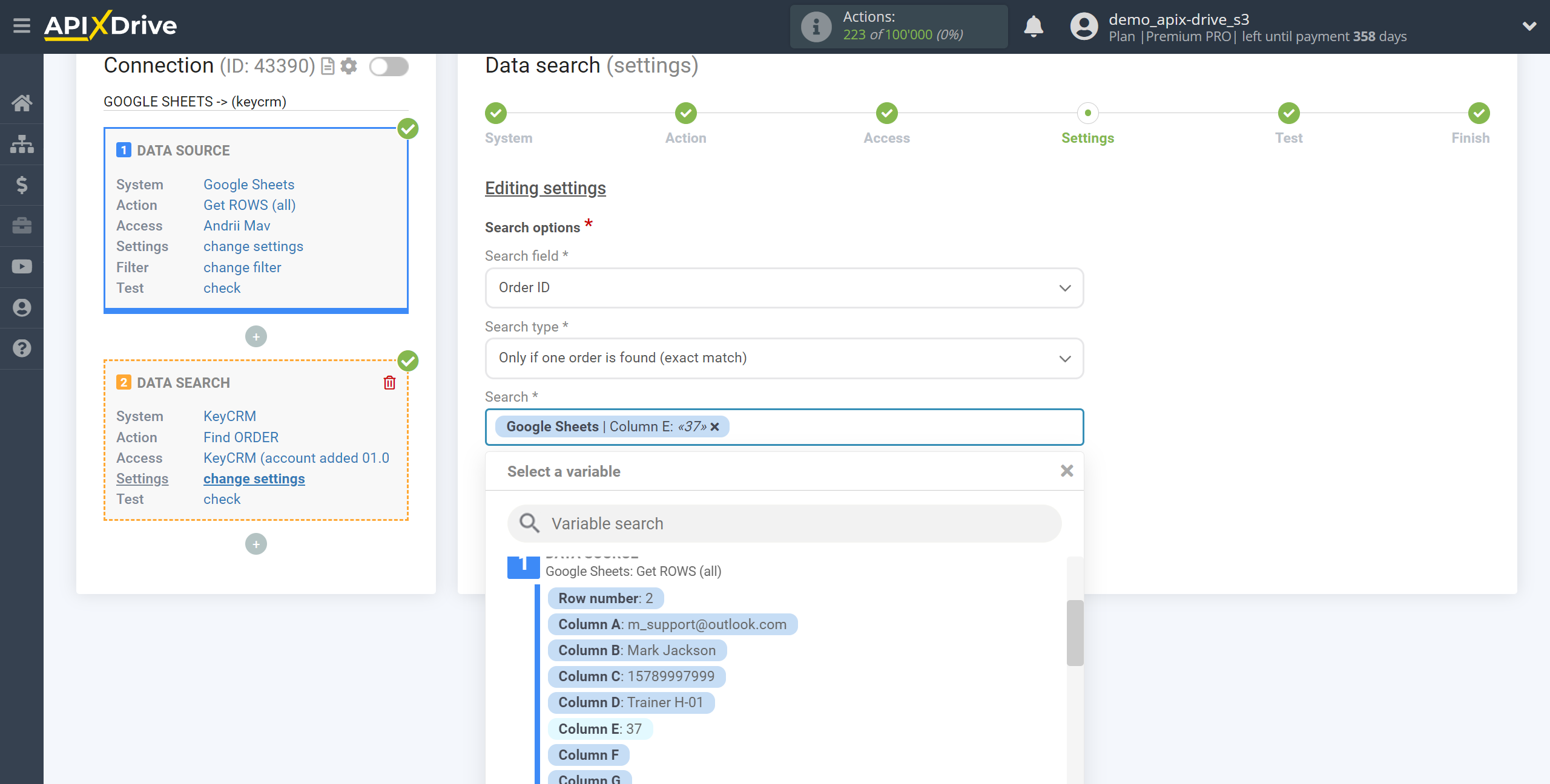 Setting up KeyCRM Order Search in Google Sheets | Assigning fields