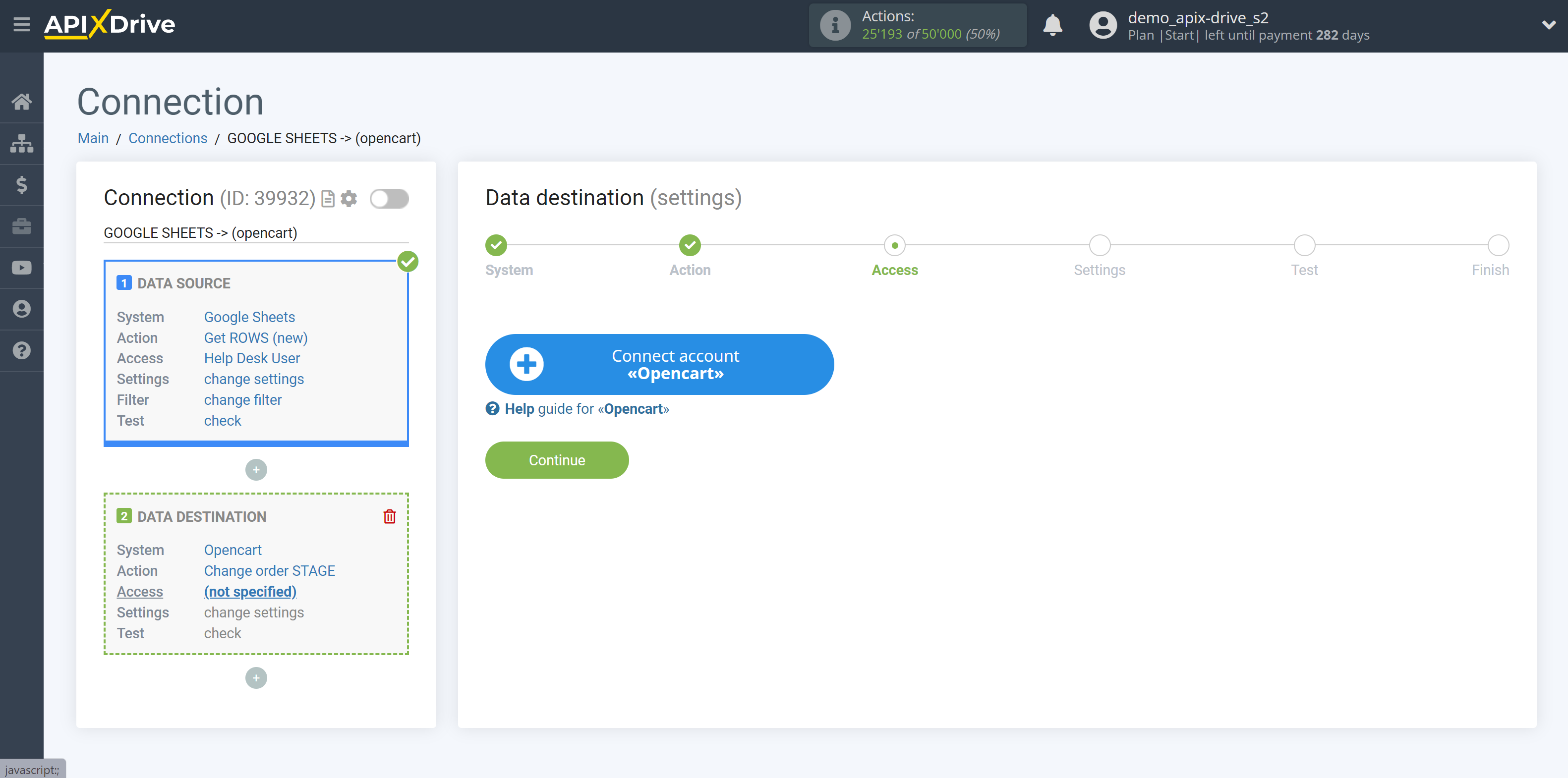 How to Connect Opencart as Data Destination | Account connection