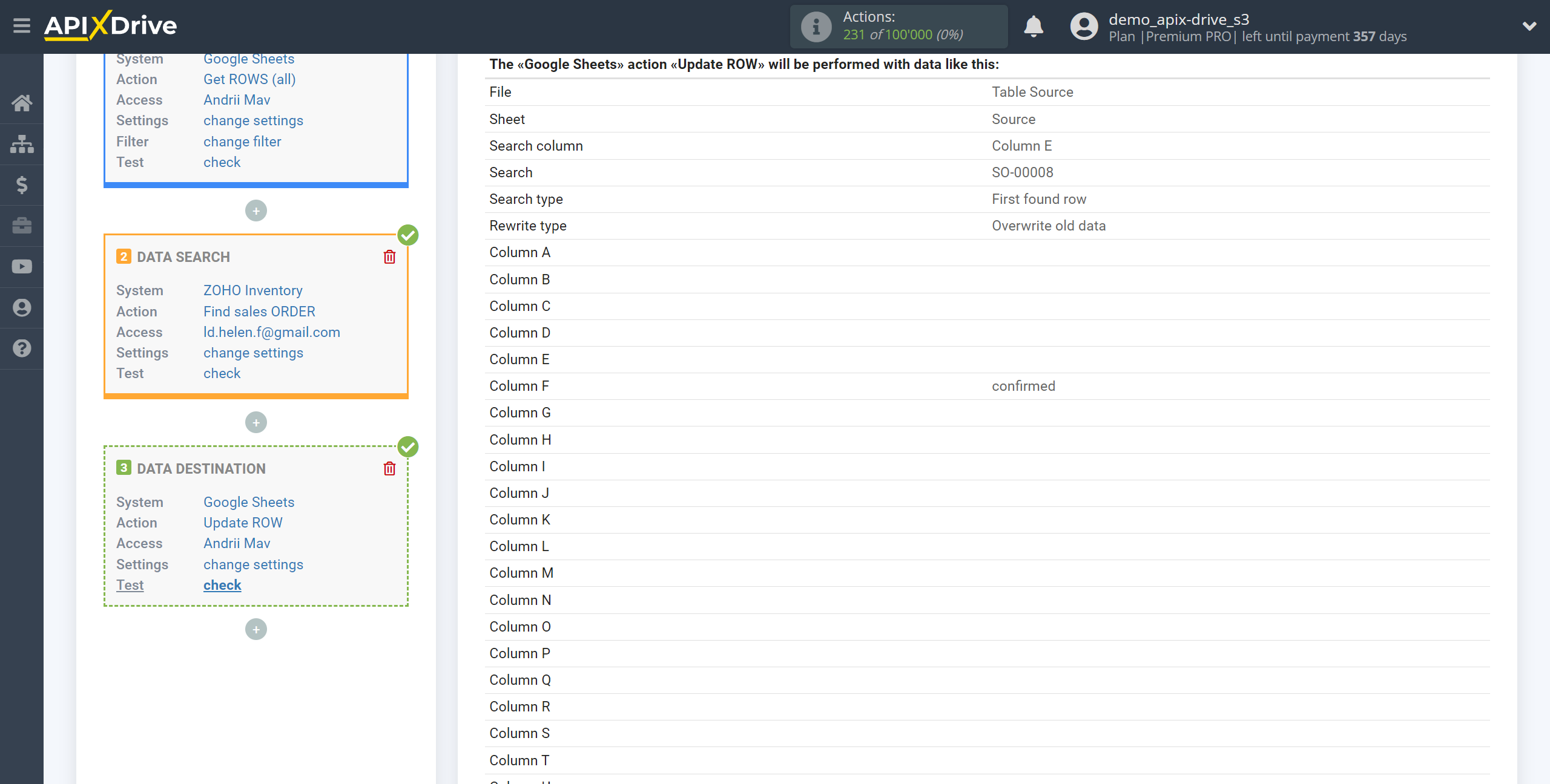 Setting up Zoho Inventory Sales Order Search in Google Sheets | Test data