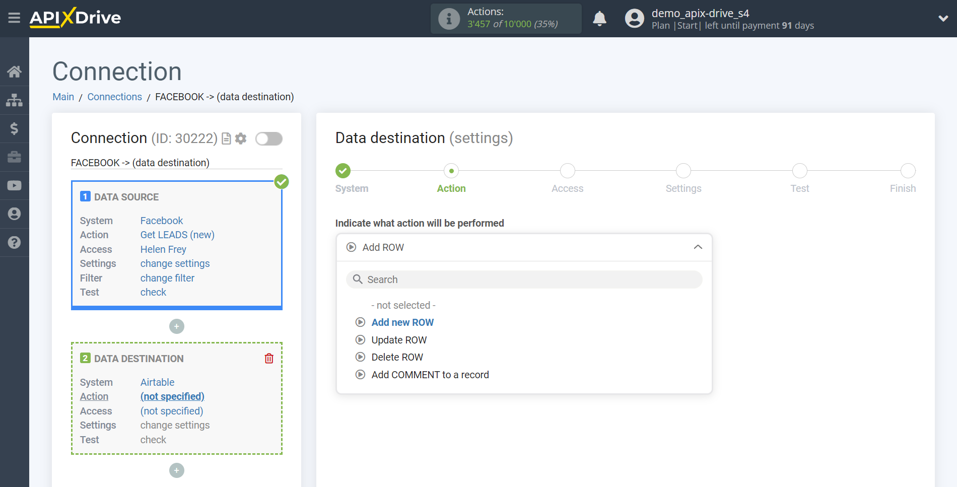 How to Connect AirTable as Data Destination | Action selection