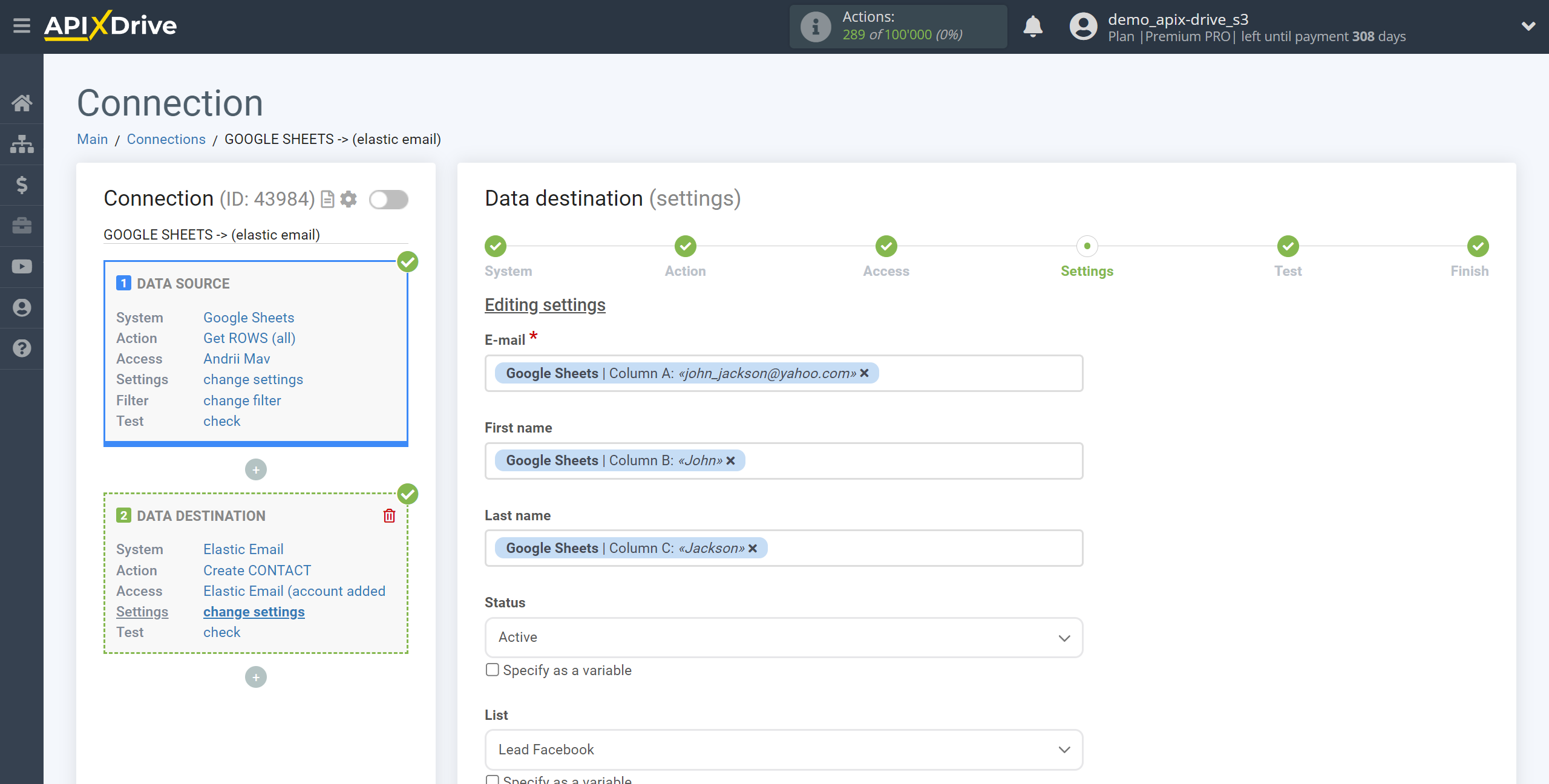 How to Connect Elastic Email as Data Destination | Assigning Fields