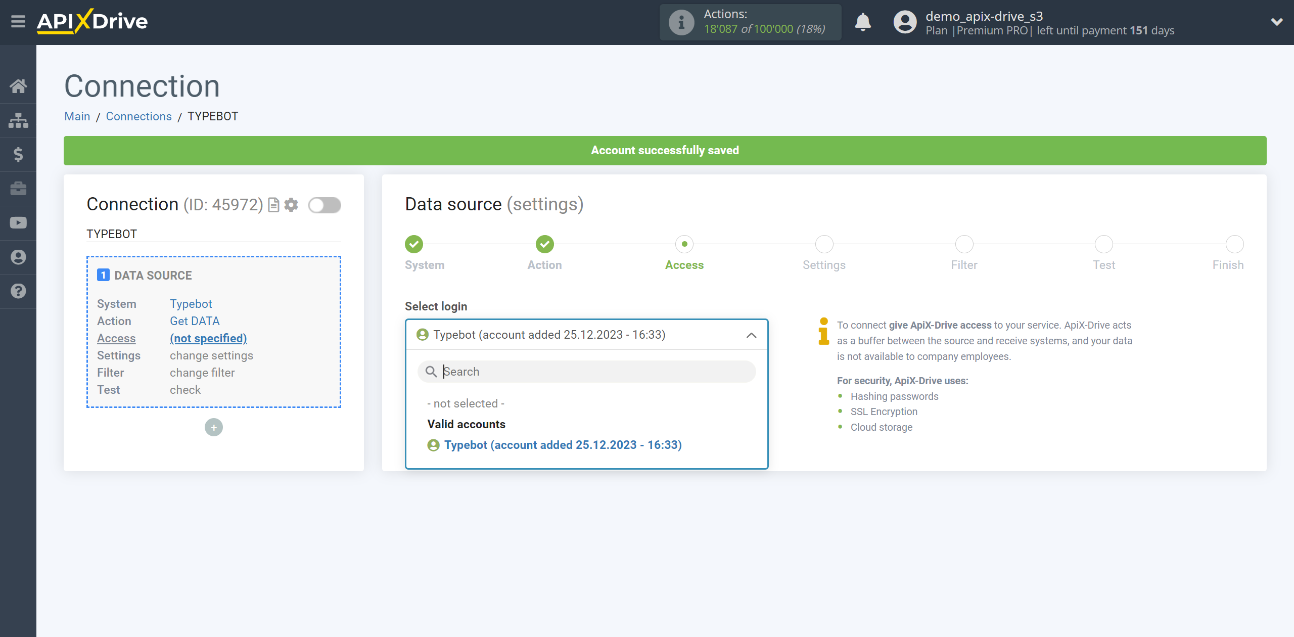 How to Connect Typebot as Data Source | Account selection