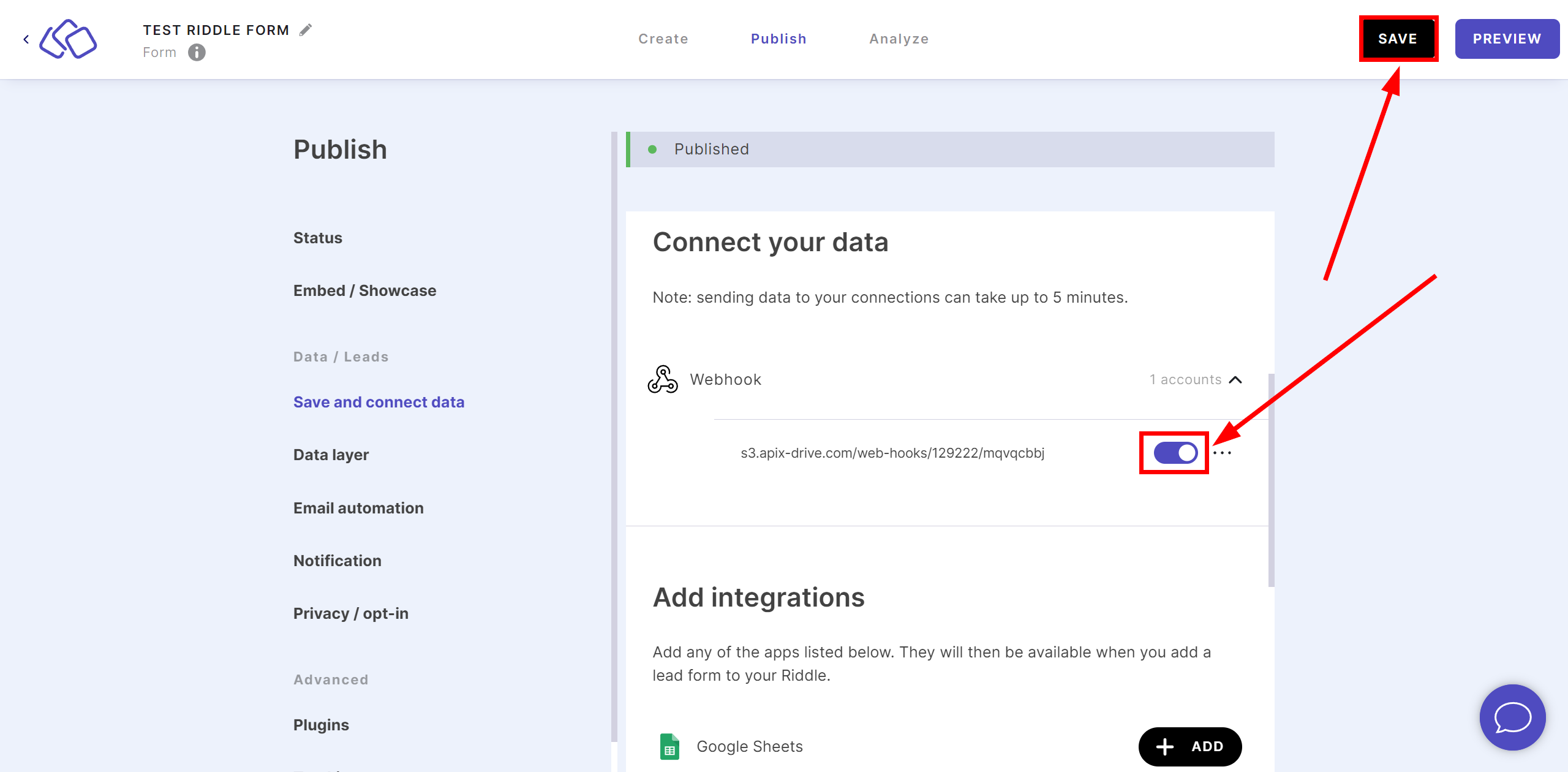 How to Connect Riddle as Data Source | Webhook Setup